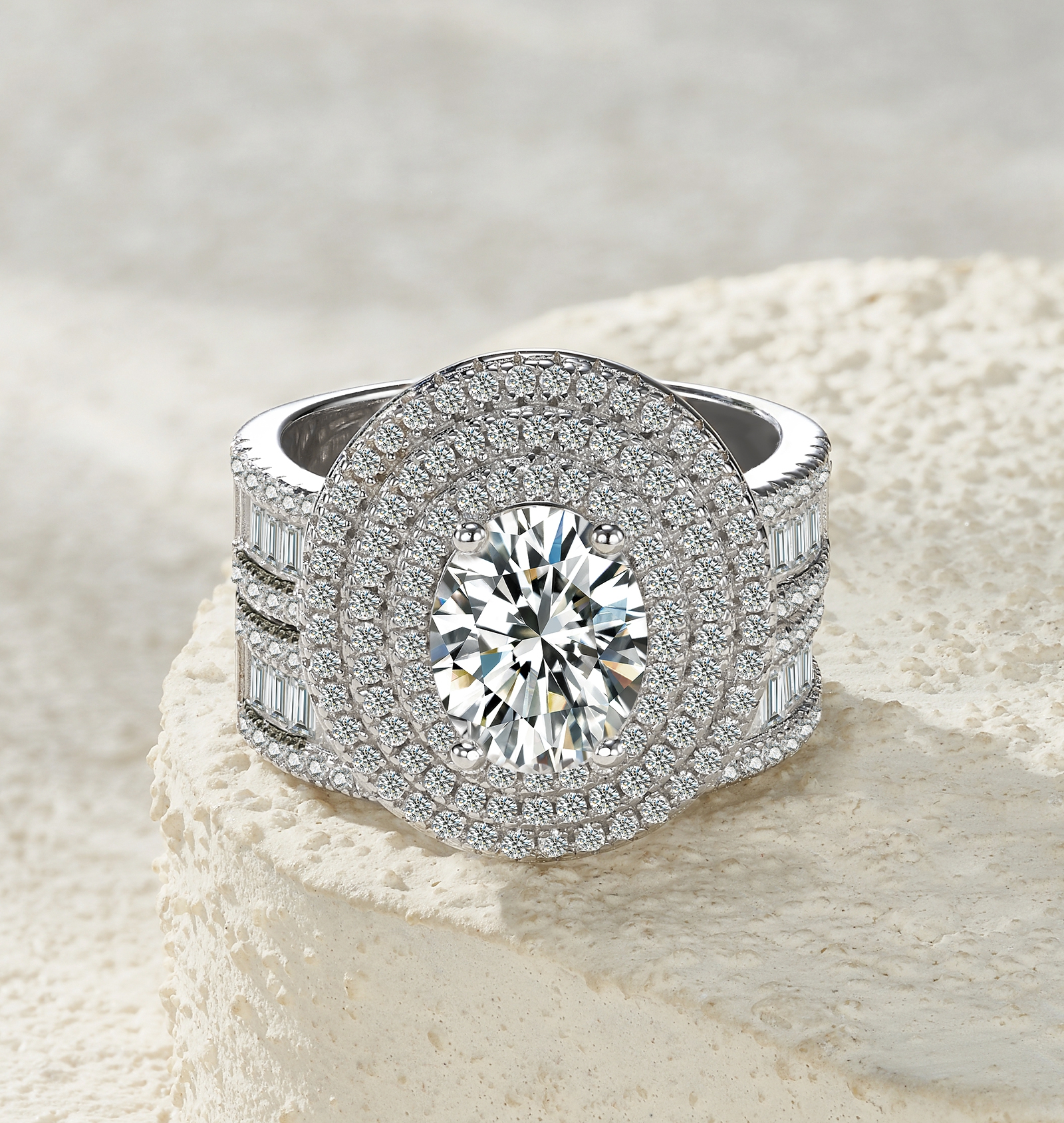 Luxury Fashionable Affordable Trend Jewelry Silver Ring Set With Top-Quality Moissanite
