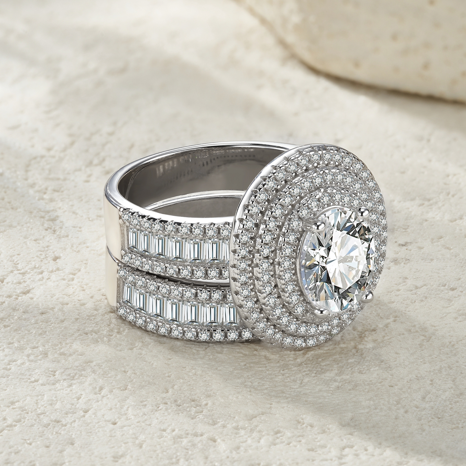 Luxury Fashionable Affordable Trend Jewelry Silver Ring Set With Top-Quality Moissanite