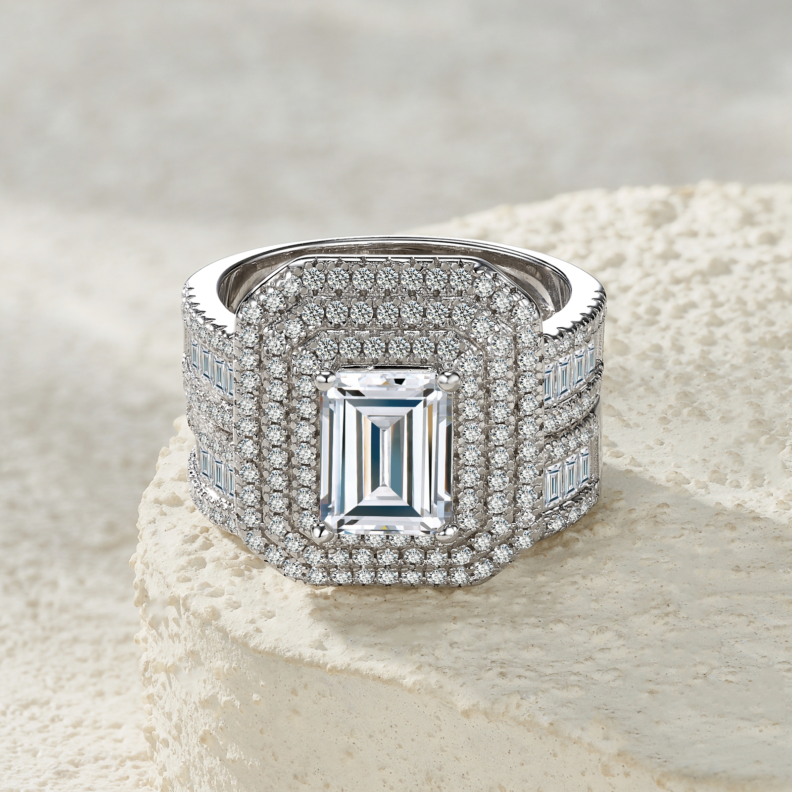 Luxury Fashionable Affordable Trend Jewelry Silver Ring Set With Top-Quality Moissanite