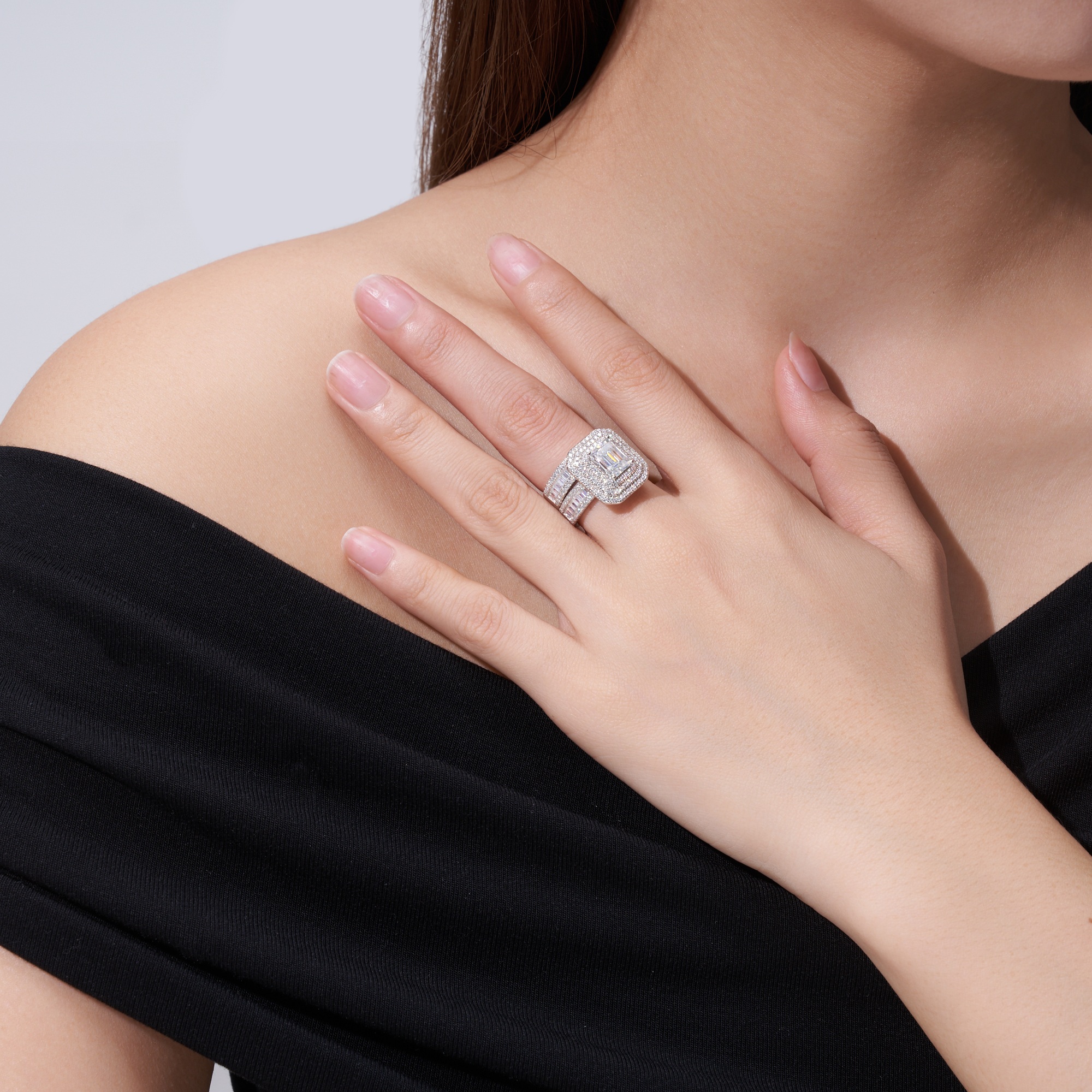 Luxury Fashionable Affordable Trend Jewelry Silver Ring Set With Top-Quality Moissanite