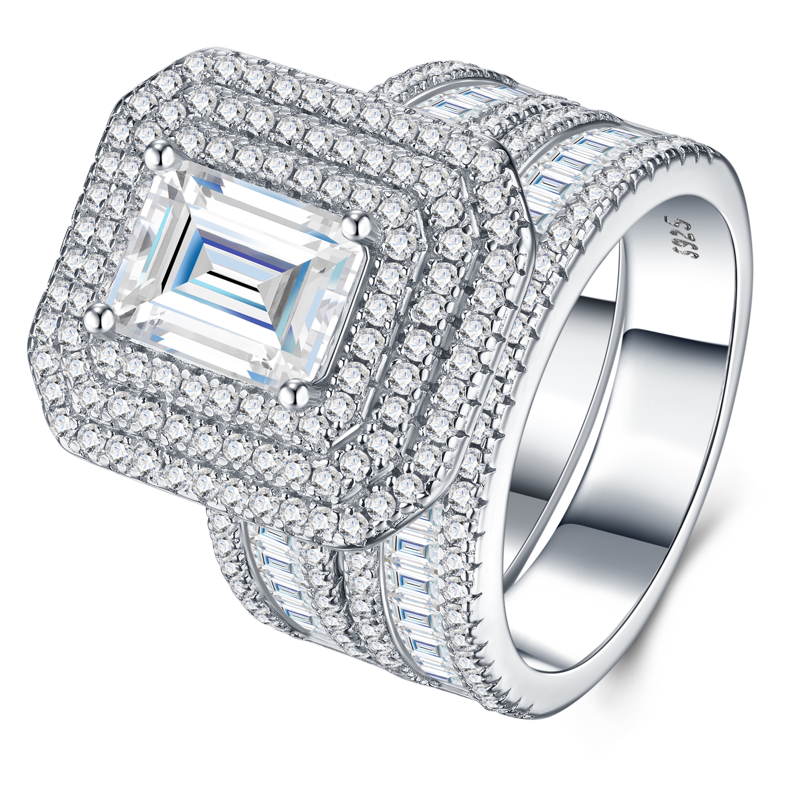 Luxury Fashionable Affordable Trend Jewelry Silver Ring Set With Top-Quality Moissanite