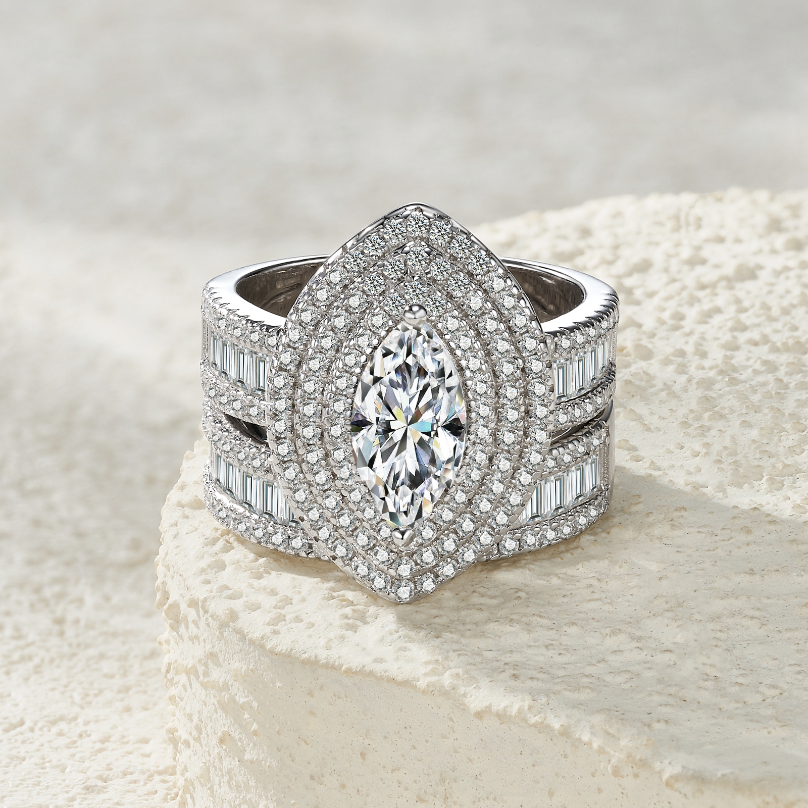 Luxury Fashionable Affordable Trend Jewelry Silver Ring Set With Top-Quality Moissanite