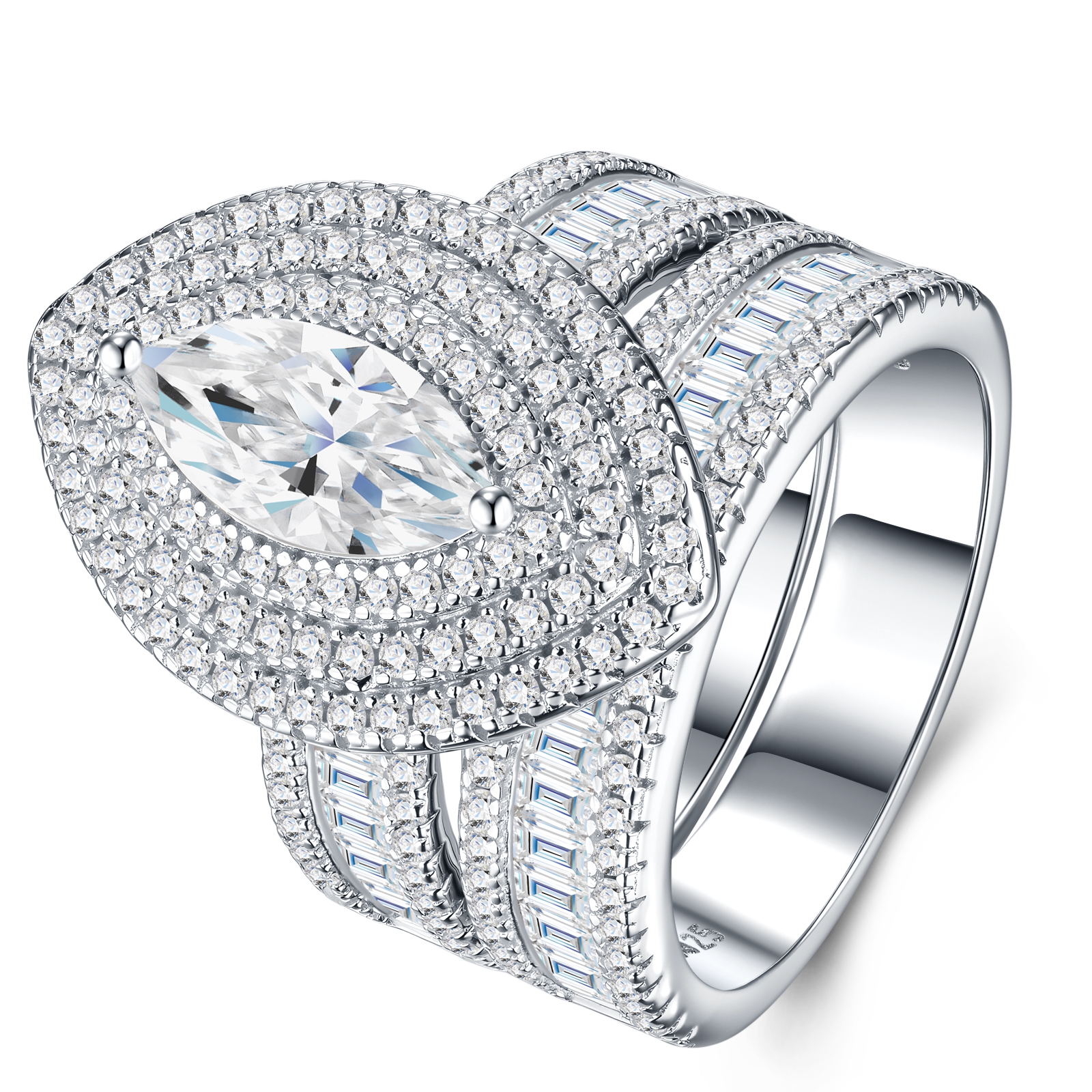 Luxury Fashionable Affordable Trend Jewelry Silver Ring Set With Top-Quality Moissanite