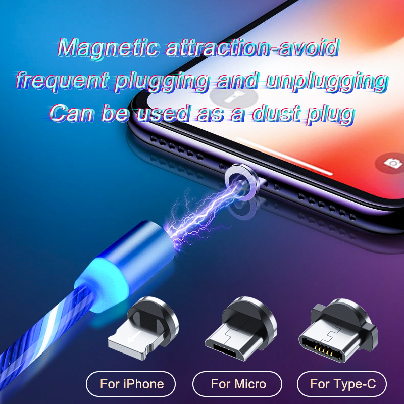 Magnetic Charging Cable Streamer Fast Charging Cable Lighting Micro USB Cable LED Magnet