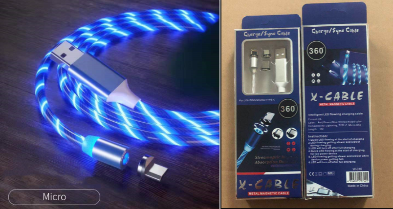 Magnetic Charging Cable Streamer Fast Charging Cable Lighting Micro USB Cable LED Magnet
