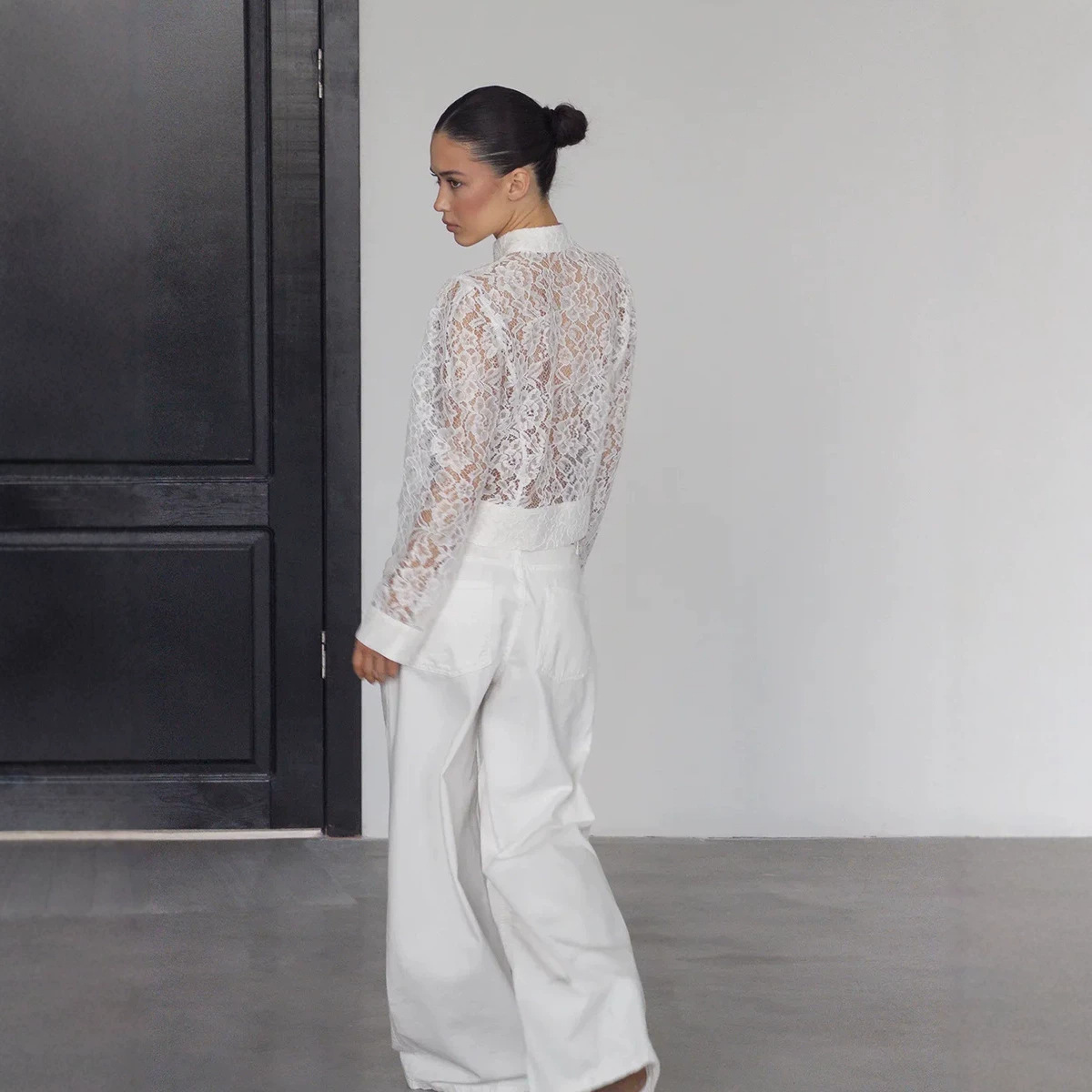 Mandarin-collar Chinese-style Buttoned Hollow-out Sexy Lace Top