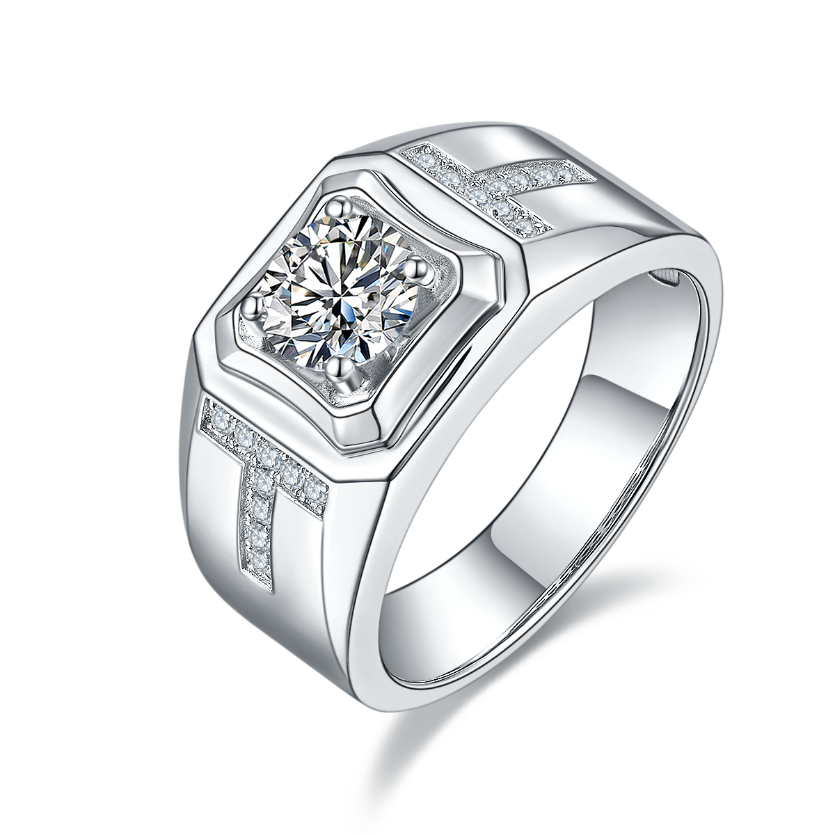 Men's 1-carat Luxury And Fashionable Light Luxury Jewelry Silver Ring Set With Top-quality