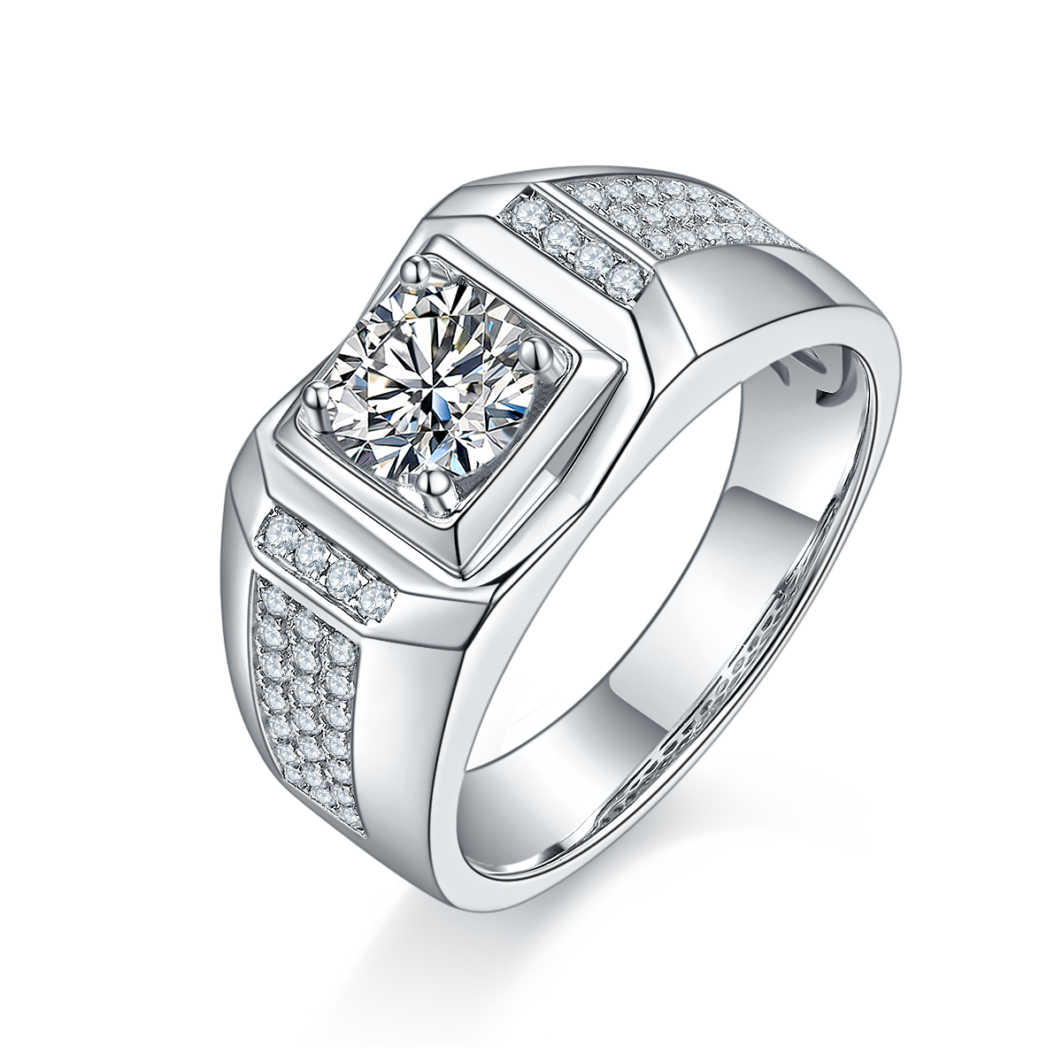 Men's 1-carat Luxury And Fashionable Light Luxury Jewelry Silver Ring Set With Top-quality
