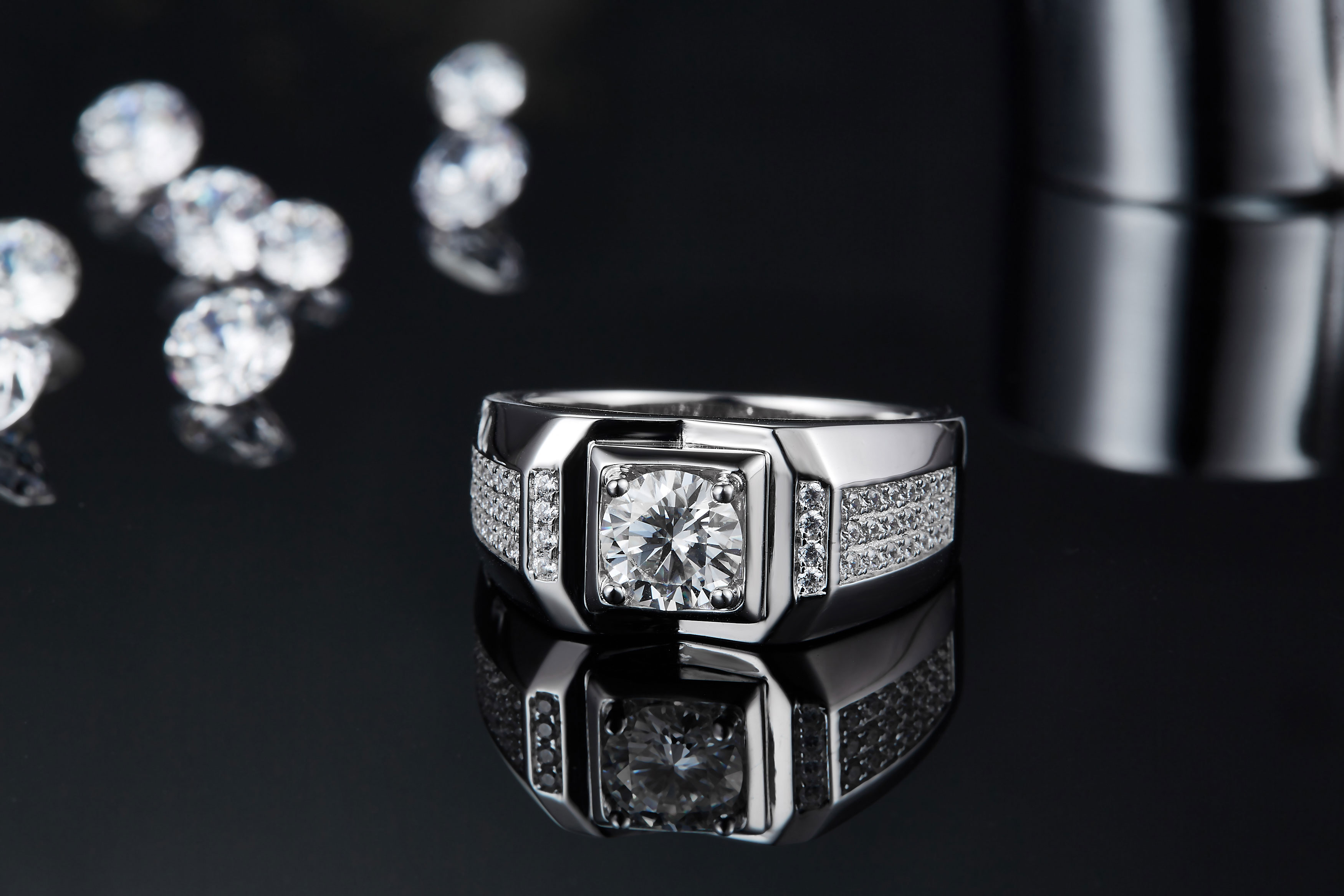 Men's 1-carat Luxury And Fashionable Light Luxury Jewelry Silver Ring Set With Top-quality