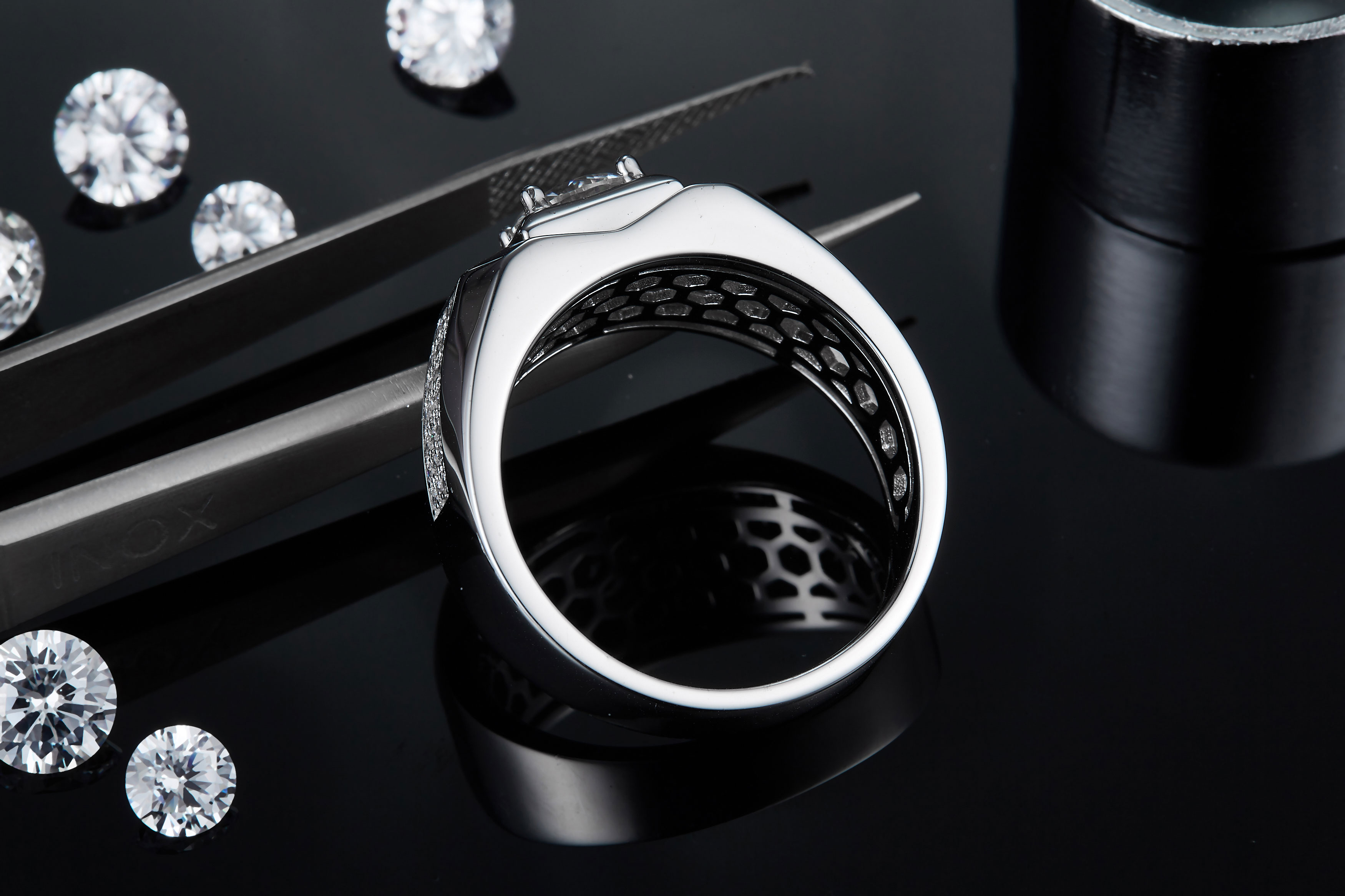 Men's 1-carat Luxury And Fashionable Light Luxury Jewelry Silver Ring Set With Top-quality