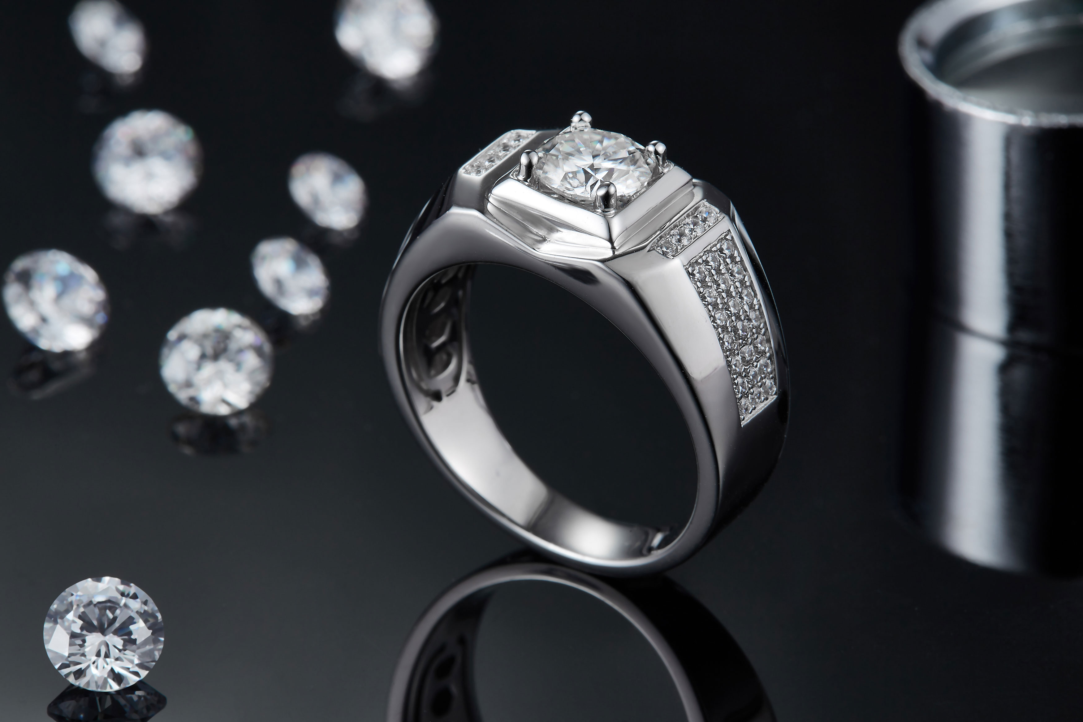 Men's 1-carat Luxury And Fashionable Light Luxury Jewelry Silver Ring Set With Top-quality