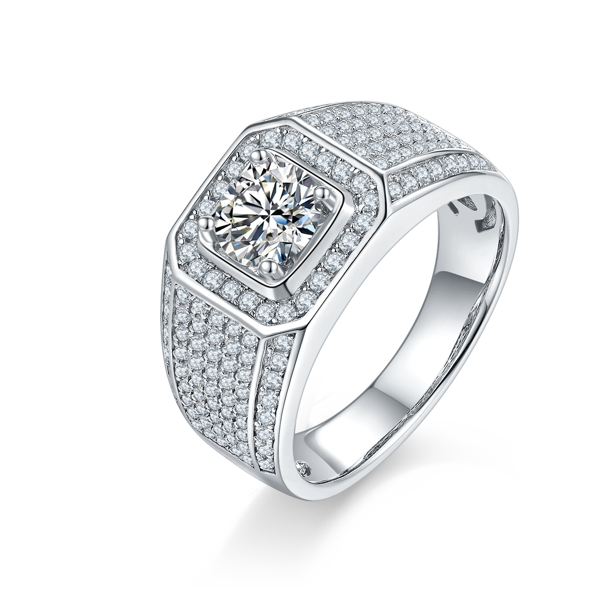 Men's 1-carat Luxury And Fashionable Light Luxury Jewelry Silver Ring Set With Top-quality