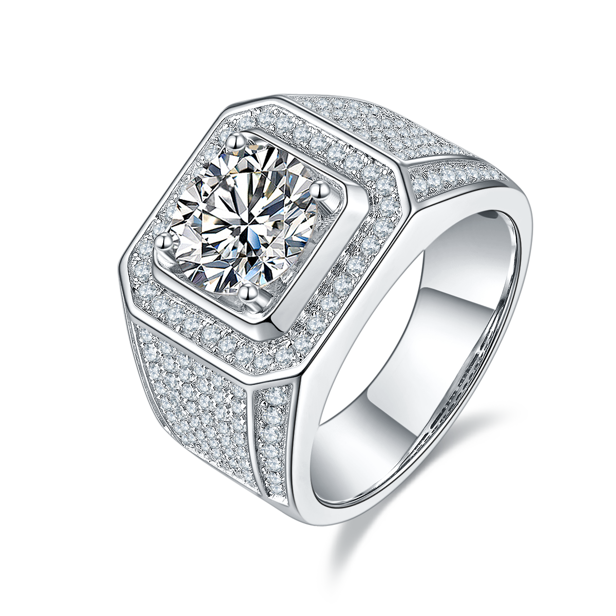 Men's 1-carat Luxury And Fashionable Light Luxury Jewelry Silver Ring Set With Top-quality