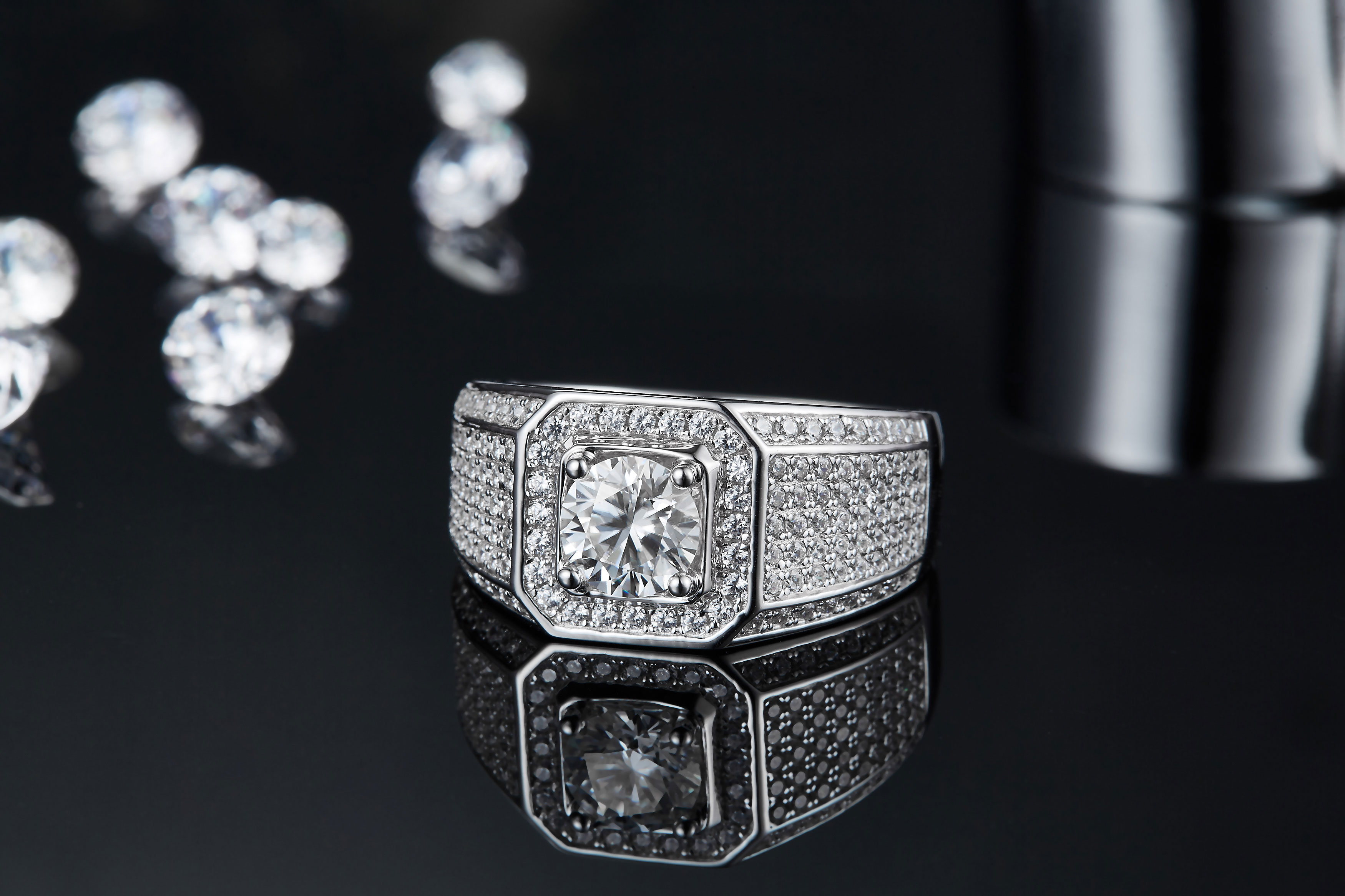 Men's 1-carat Luxury And Fashionable Light Luxury Jewelry Silver Ring Set With Top-quality