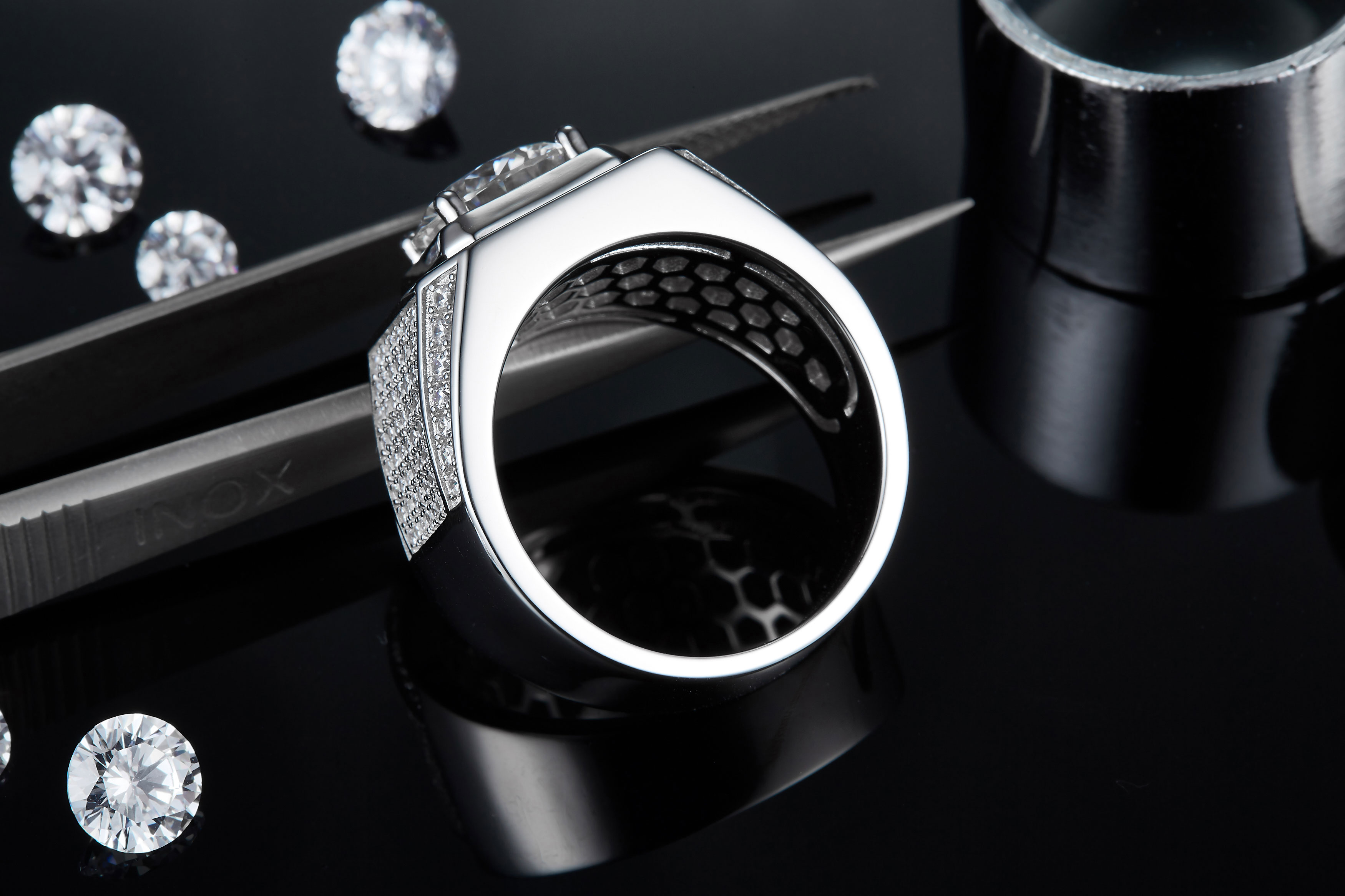 Men's 1-carat Luxury And Fashionable Light Luxury Jewelry Silver Ring Set With Top-quality
