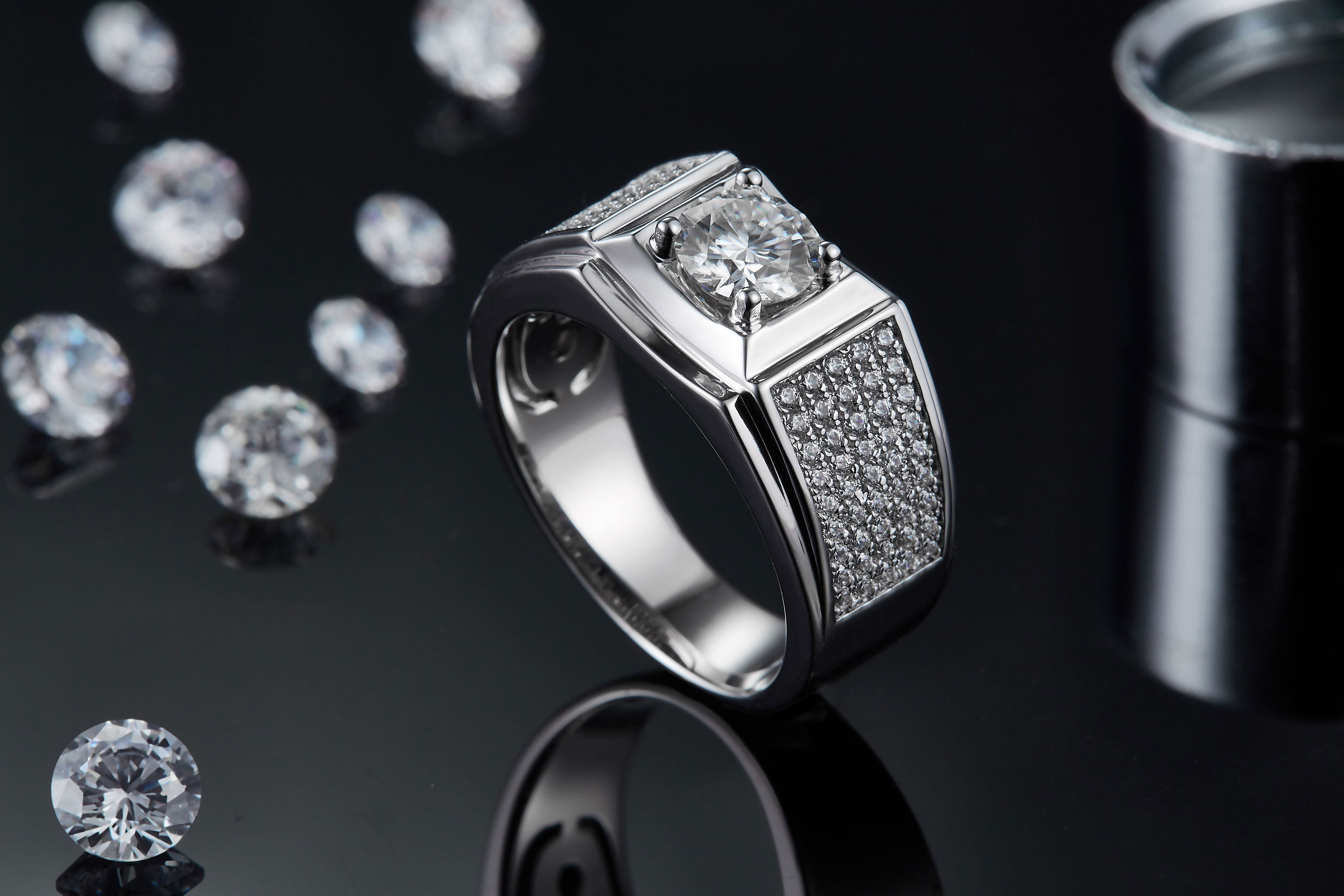 Men's 1-carat Luxury And Fashionable Light Luxury Jewelry Silver Ring Set With Top-quality