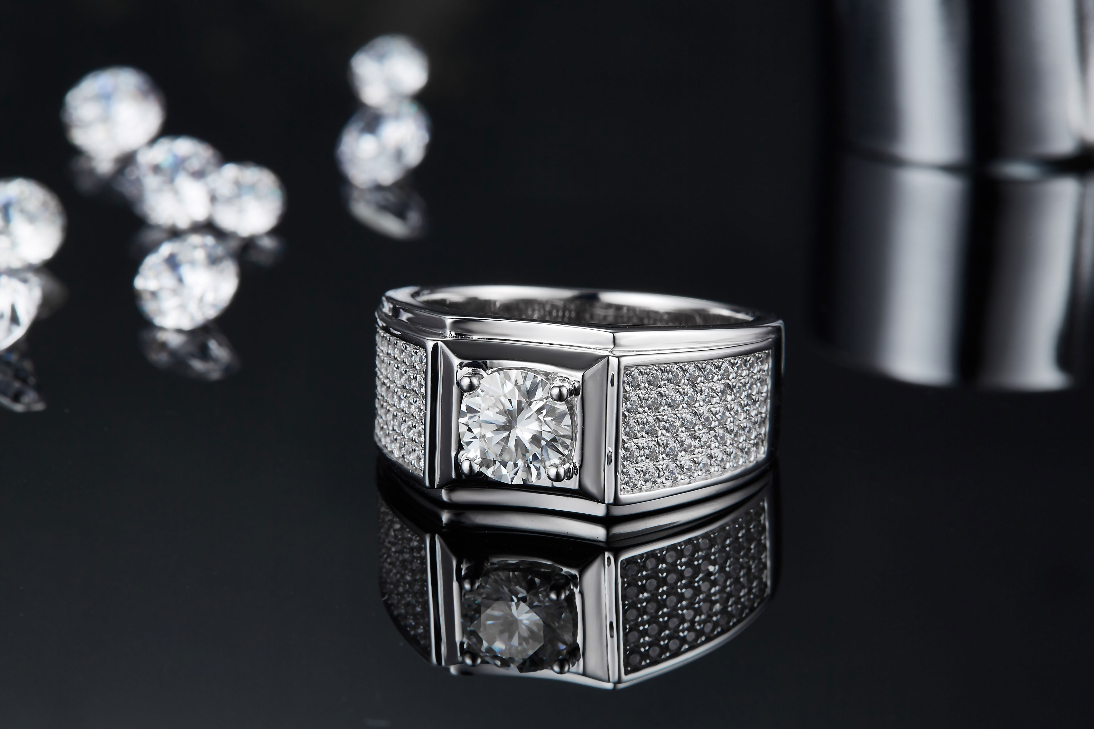 Men's 1-carat Luxury And Fashionable Light Luxury Jewelry Silver Ring Set With Top-quality