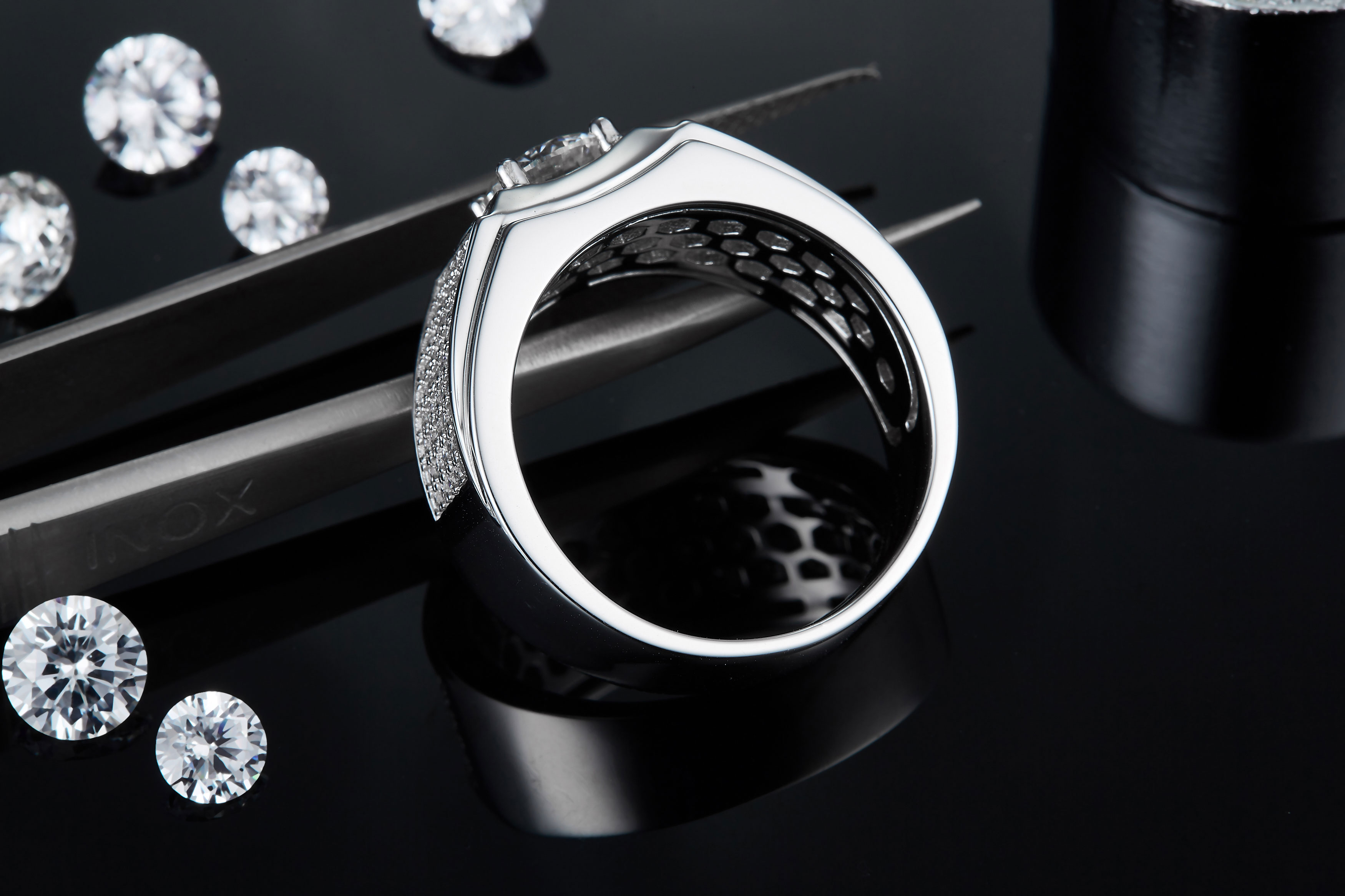 Men's 1-carat Luxury And Fashionable Light Luxury Jewelry Silver Ring Set With Top-quality