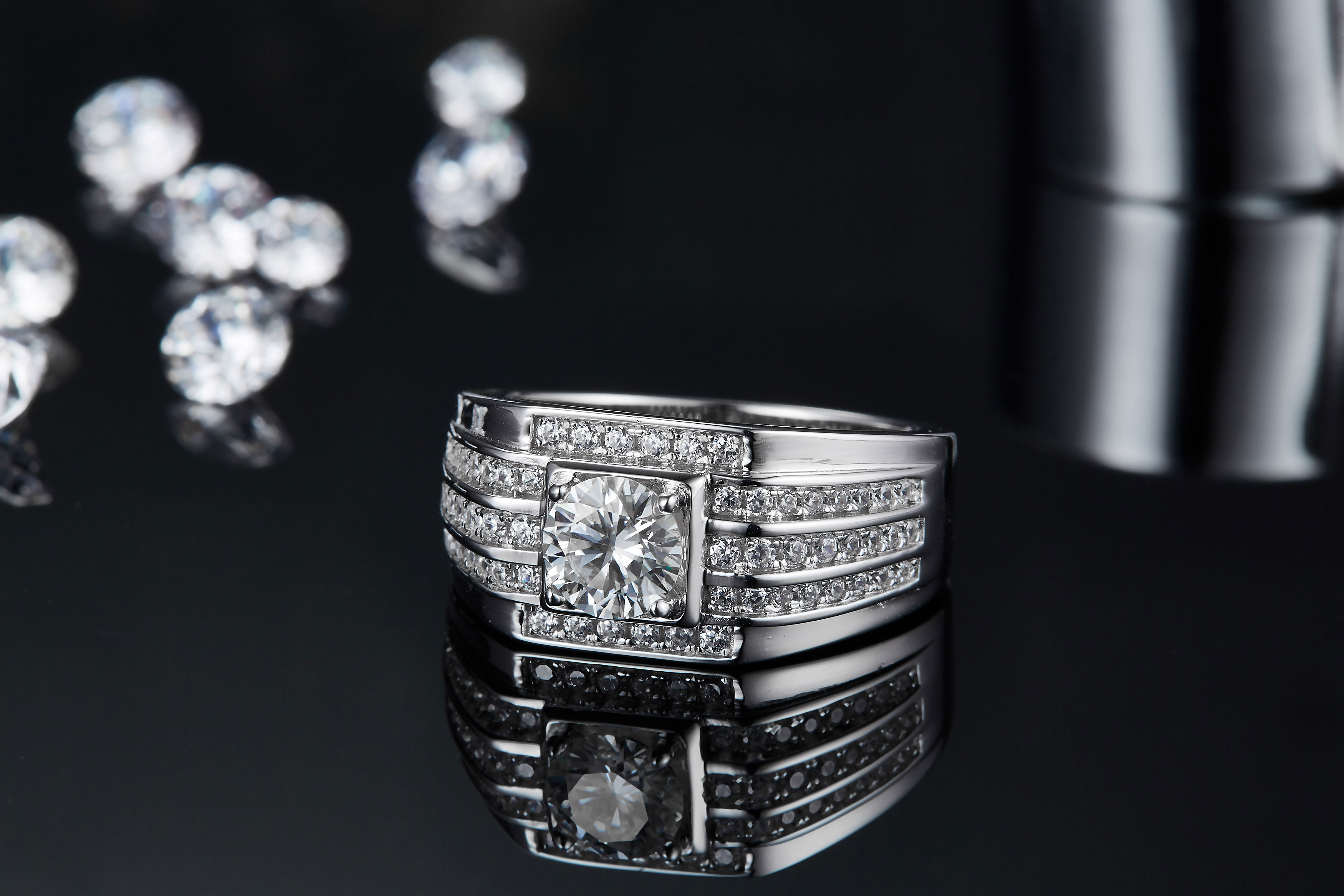 Men's 1-carat Luxury And Fashionable Light Luxury Jewelry Silver Ring Set With Top-quality