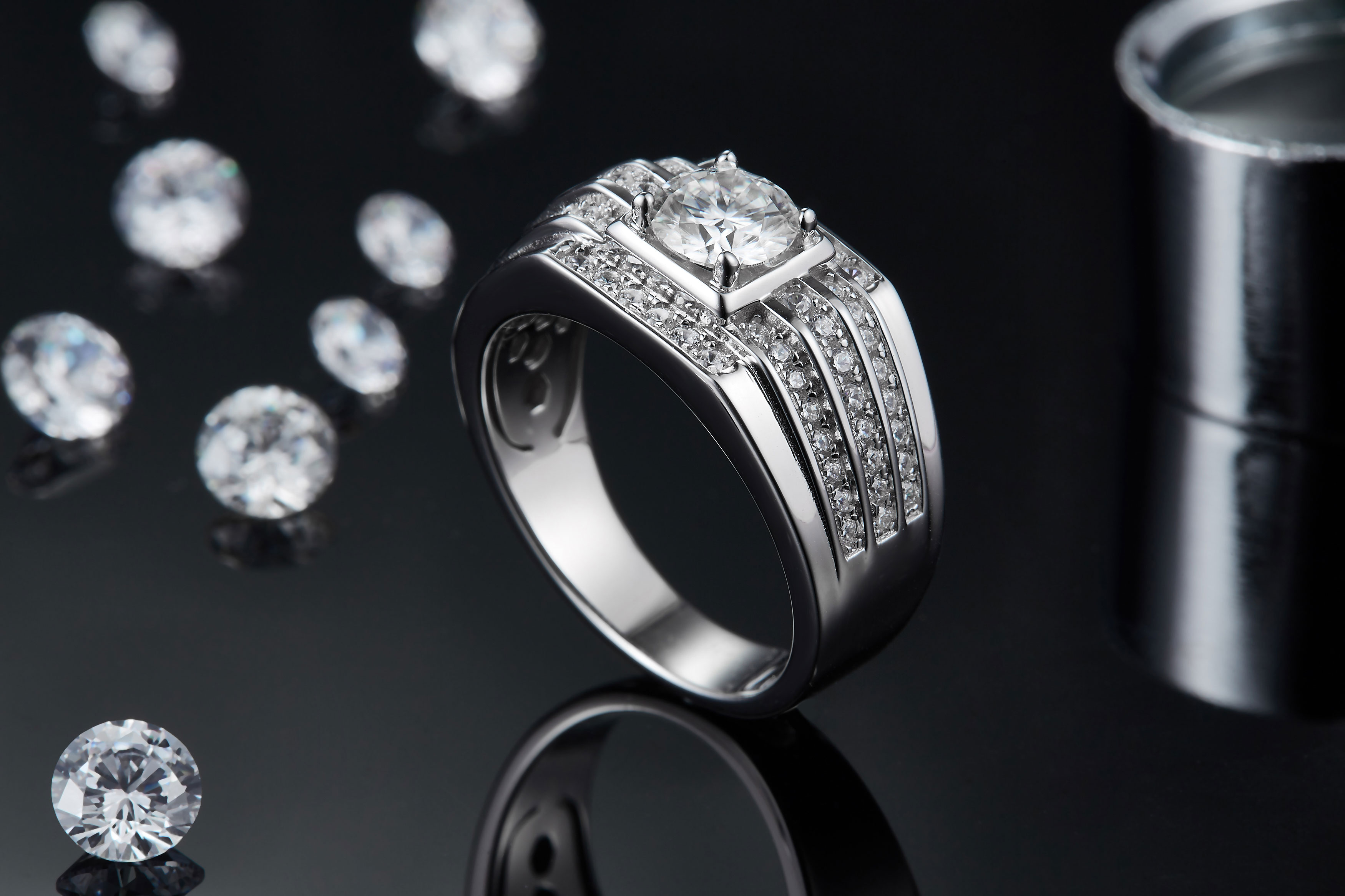 Men's 1-carat Luxury And Fashionable Light Luxury Jewelry Silver Ring Set With Top-quality