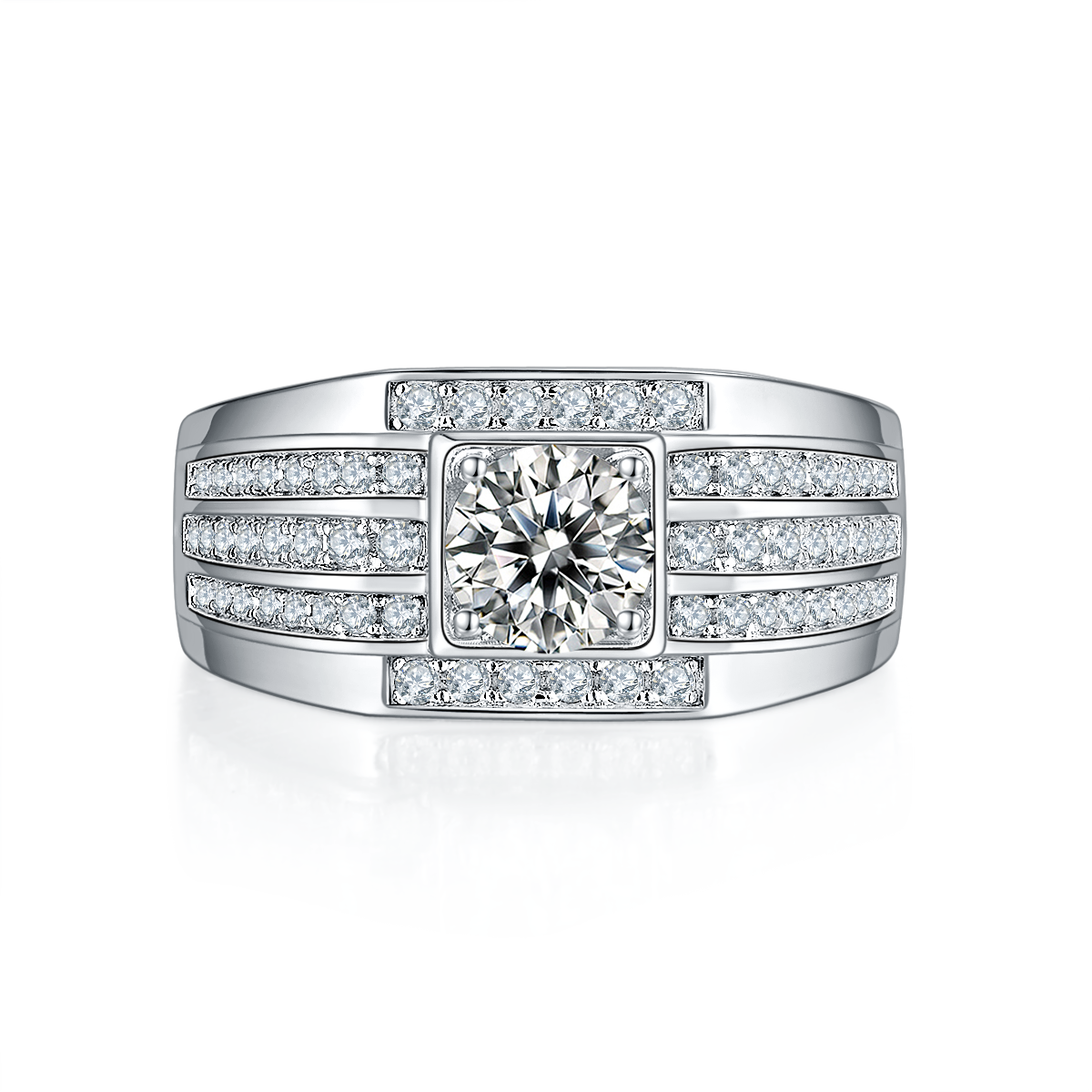 Men's 1-carat Luxury And Fashionable Light Luxury Jewelry Silver Ring Set With Top-quality