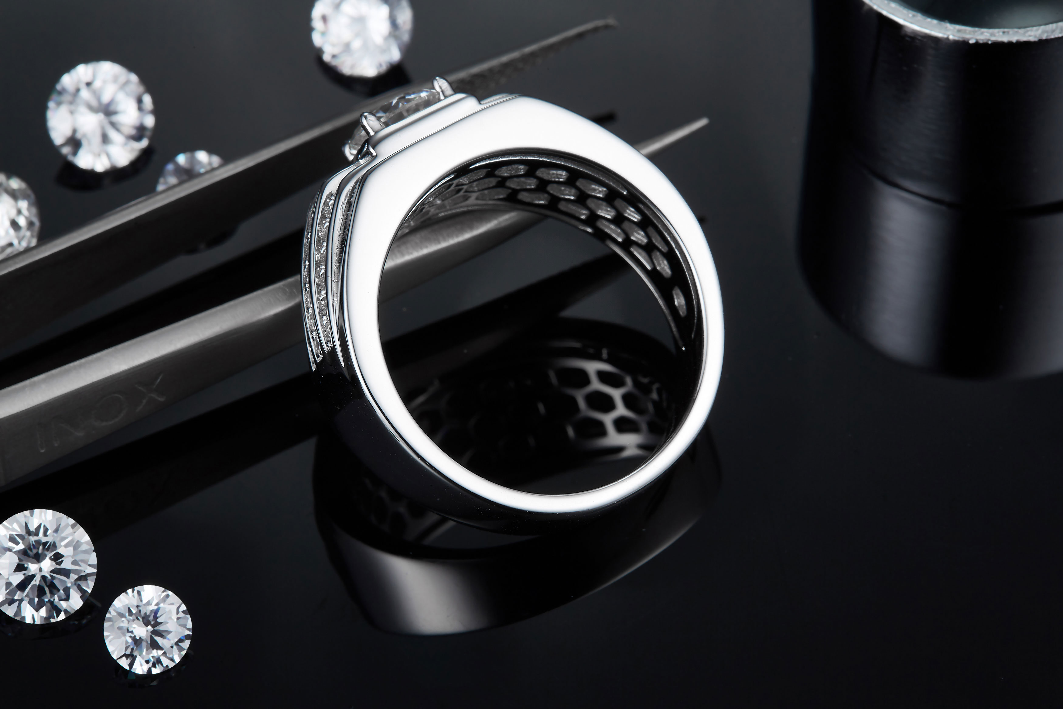 Men's 1-carat Luxury And Fashionable Light Luxury Jewelry Silver Ring Set With Top-quality