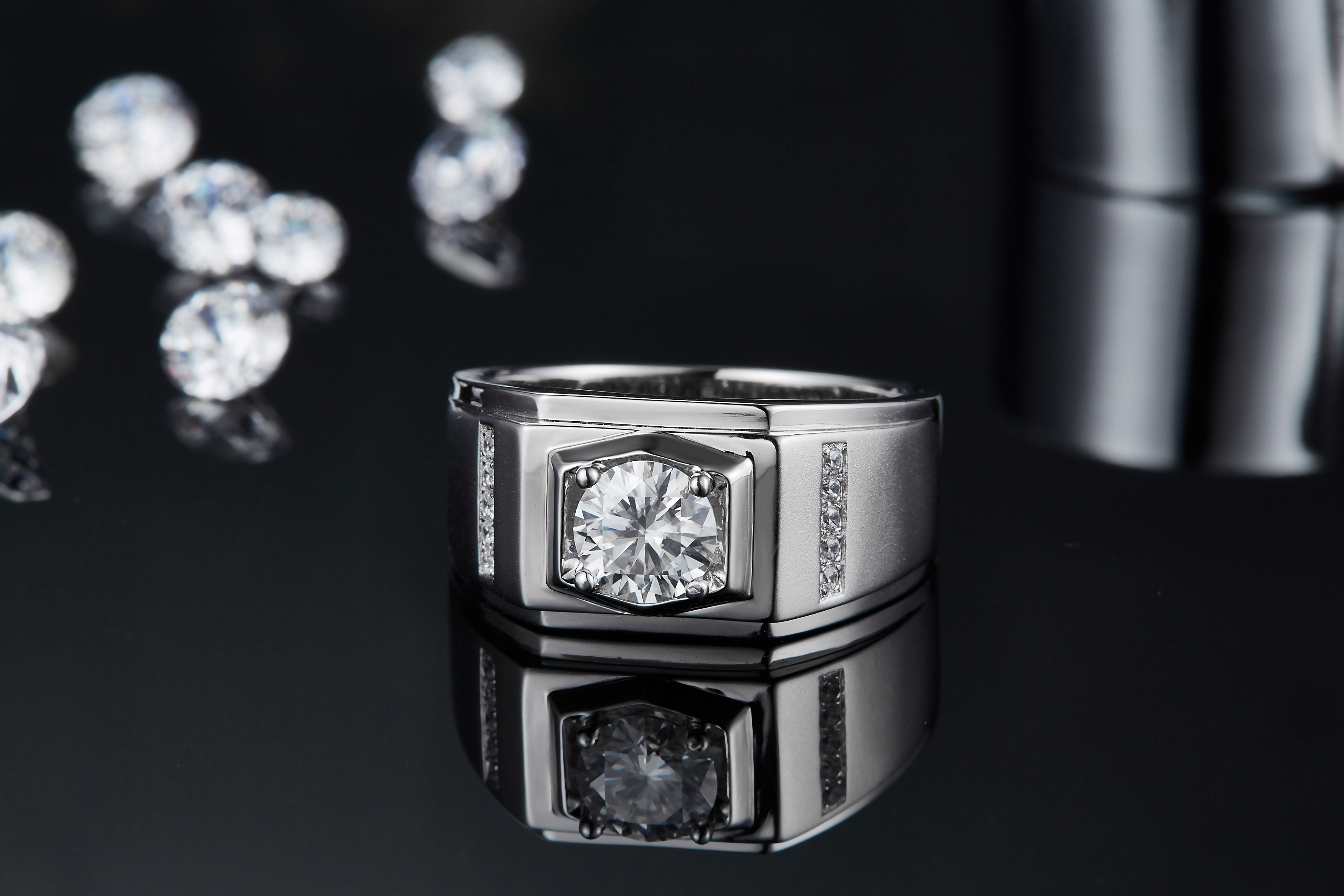 Men's 1-carat Luxury And Fashionable Light Luxury Jewelry Silver Ring Set With Top-quality