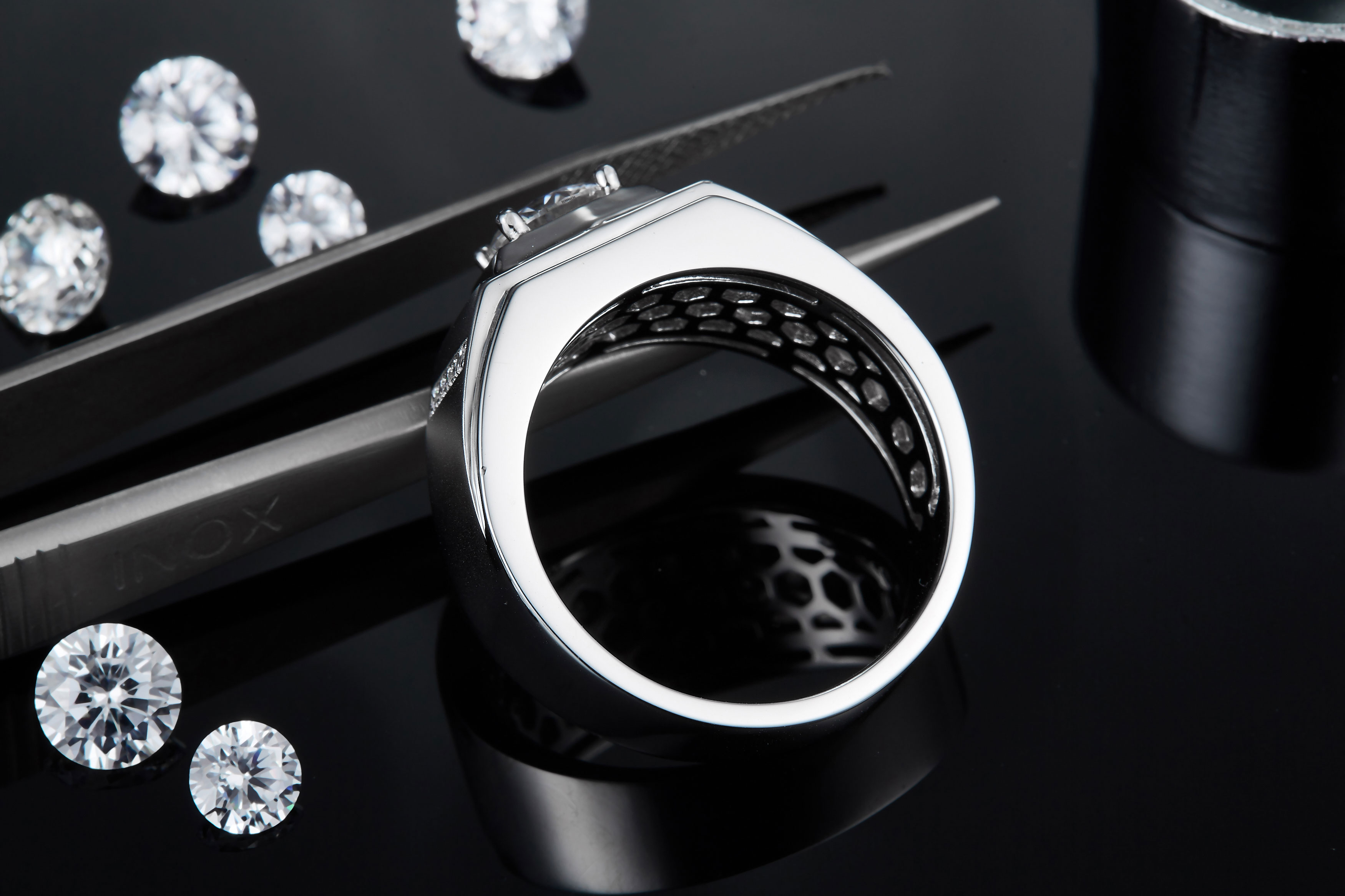 Men's 1-carat Luxury And Fashionable Light Luxury Jewelry Silver Ring Set With Top-quality