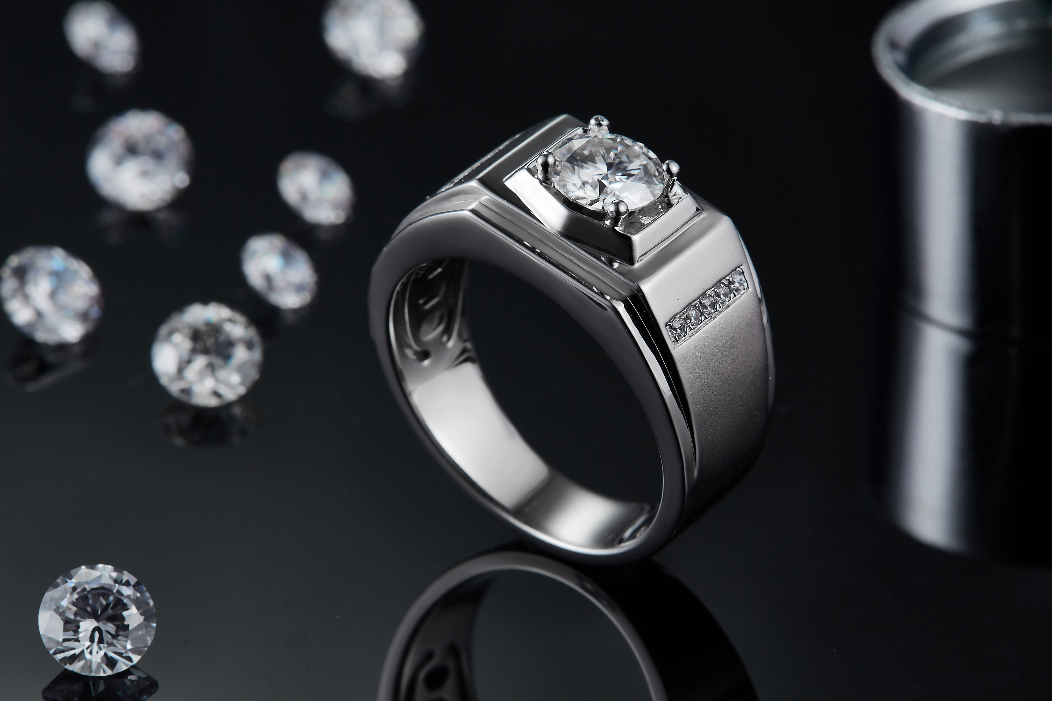 Men's 1-carat Luxury And Fashionable Light Luxury Jewelry Silver Ring Set With Top-quality