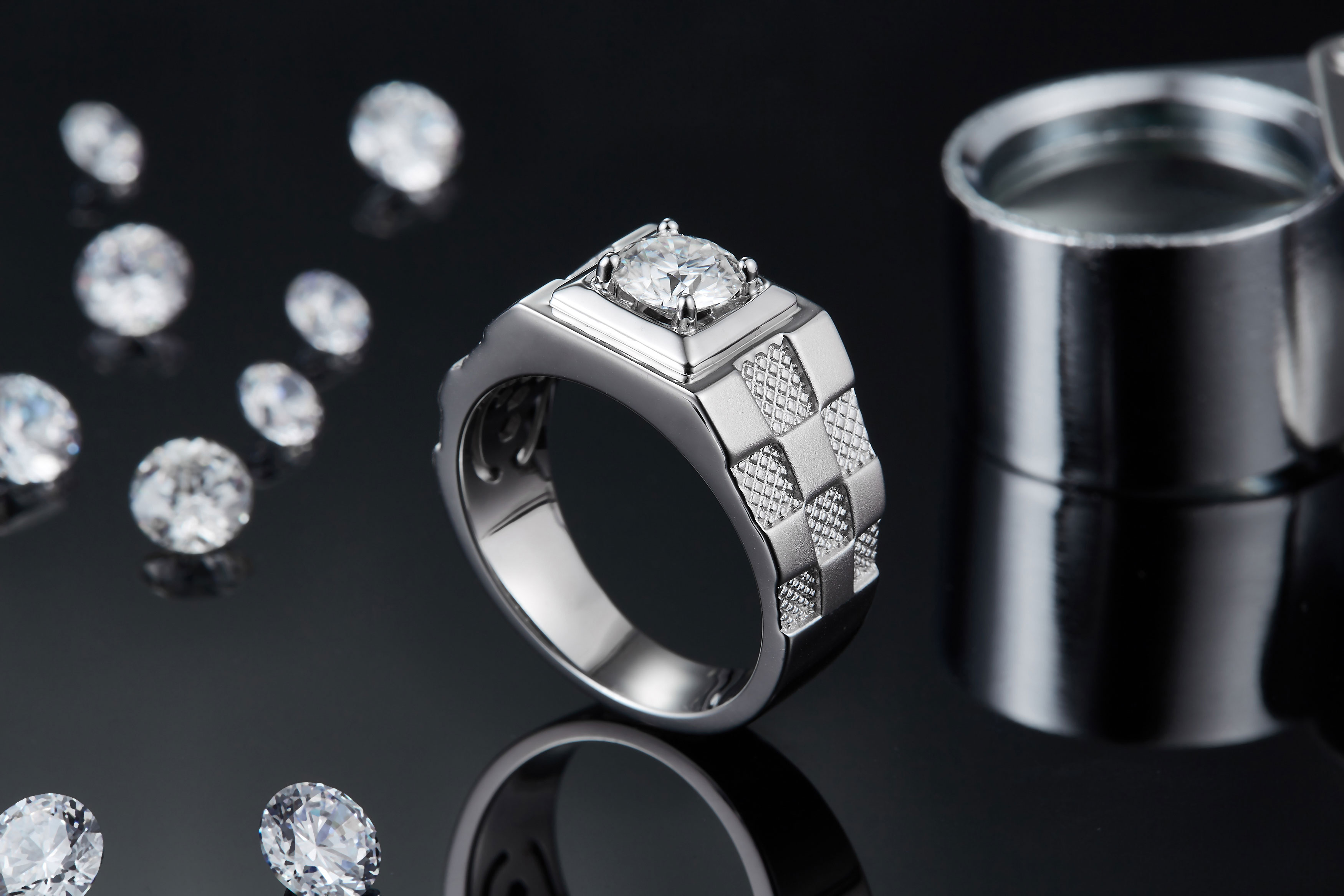 Men's 1-carat Luxury And Fashionable Light Luxury Jewelry Silver Ring Set With Top-quality