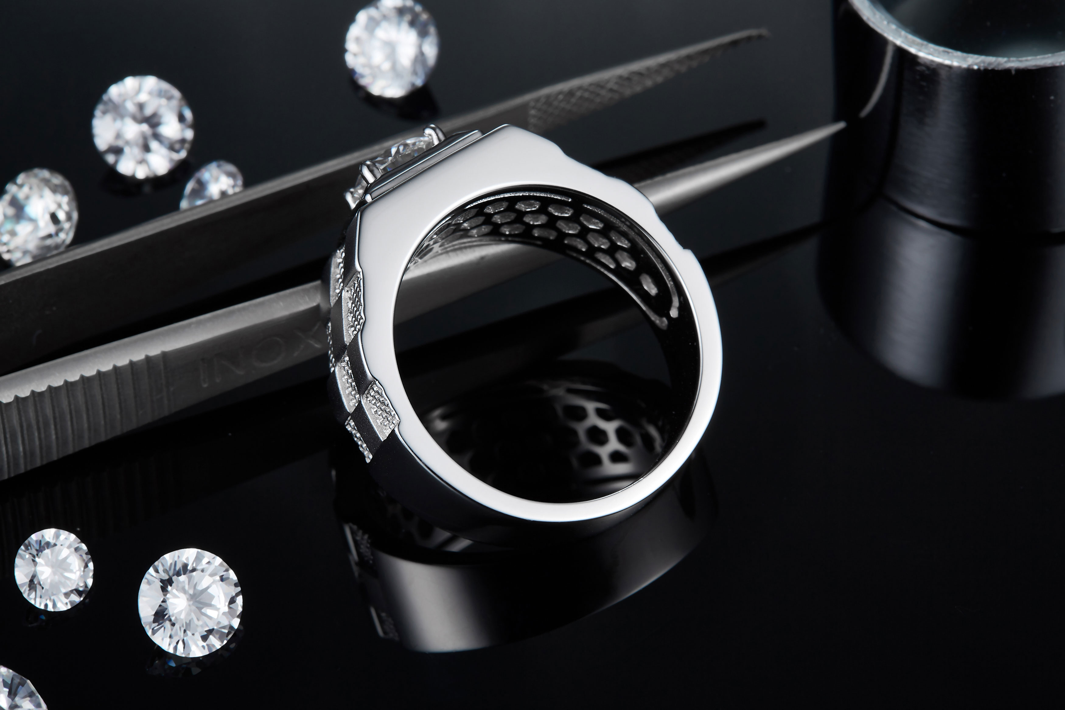 Men's 1-carat Luxury And Fashionable Light Luxury Jewelry Silver Ring Set With Top-quality