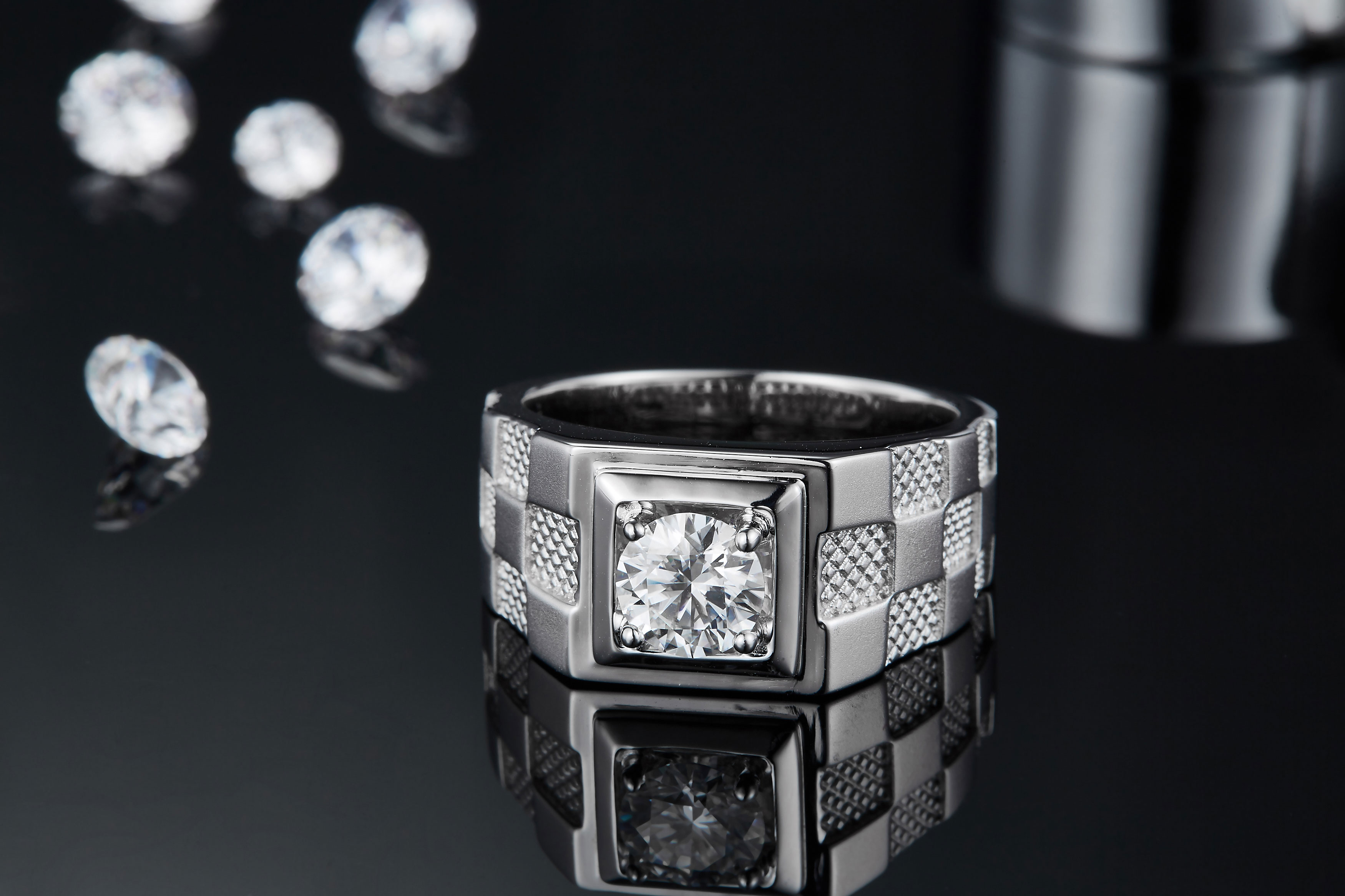 Men's 1-carat Luxury And Fashionable Light Luxury Jewelry Silver Ring Set With Top-quality