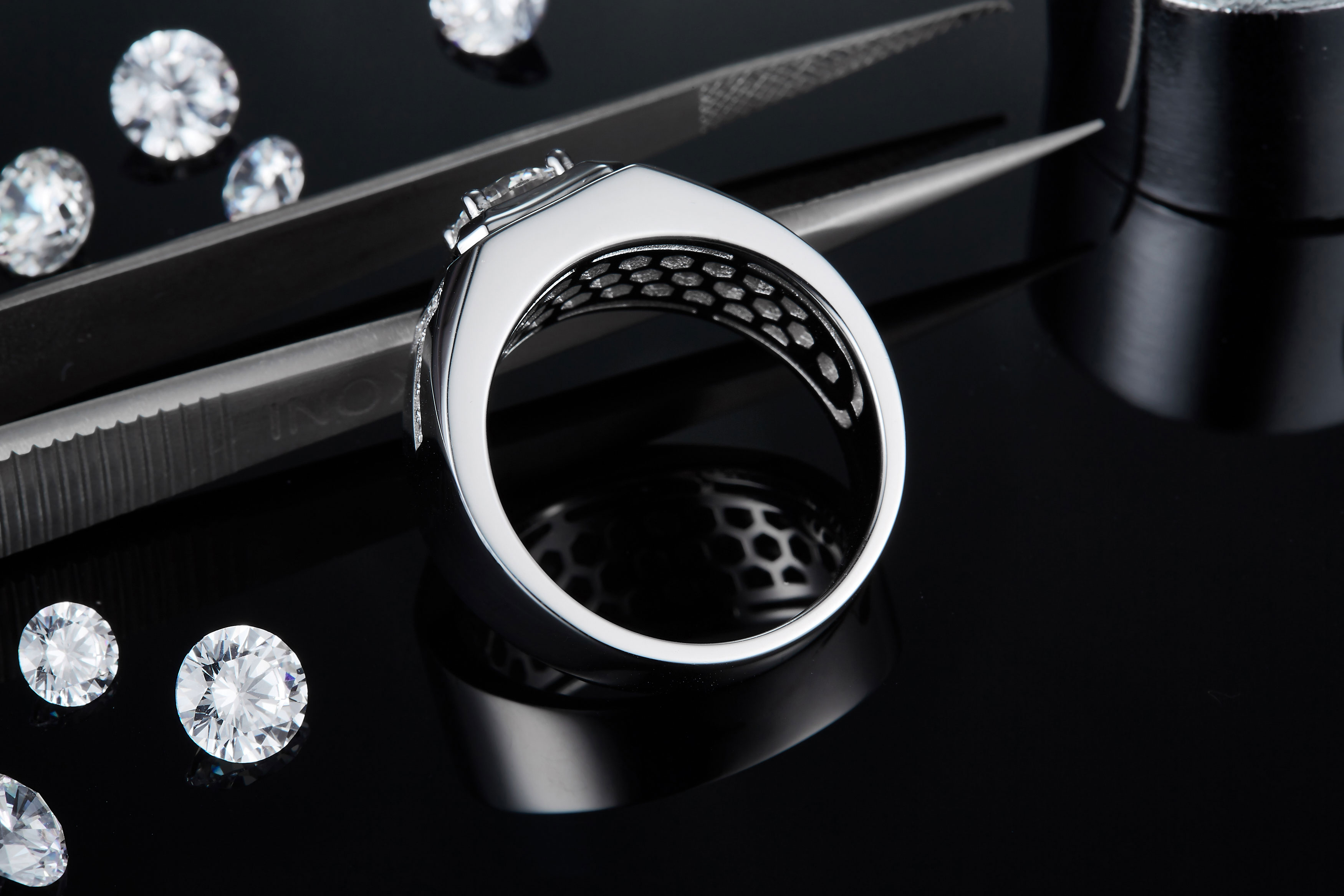 Men's 1-carat Luxury And Fashionable Light Luxury Jewelry Silver Ring Set With Top-quality