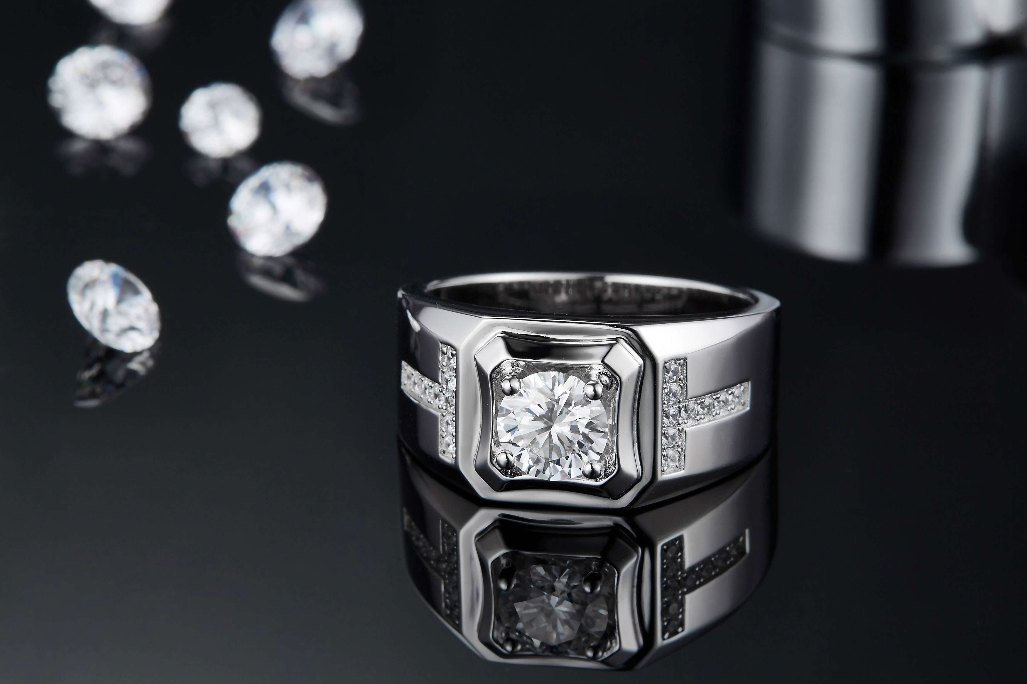 Men's 1-carat Luxury And Fashionable Light Luxury Jewelry Silver Ring Set With Top-quality
