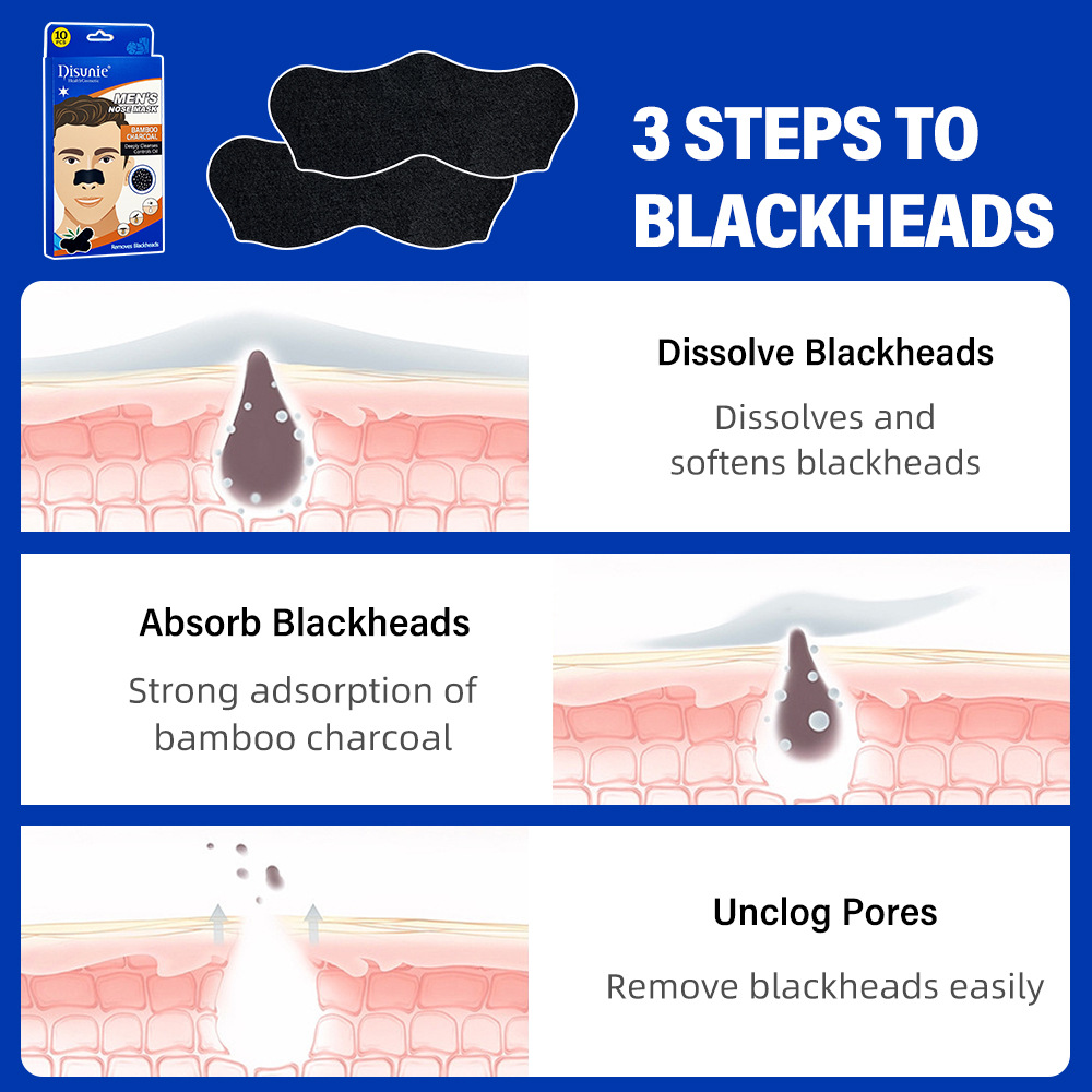Men's Bamboo Charcoal Black Nasal Sticker Blackhead Removal Cleansing And Pore Refining