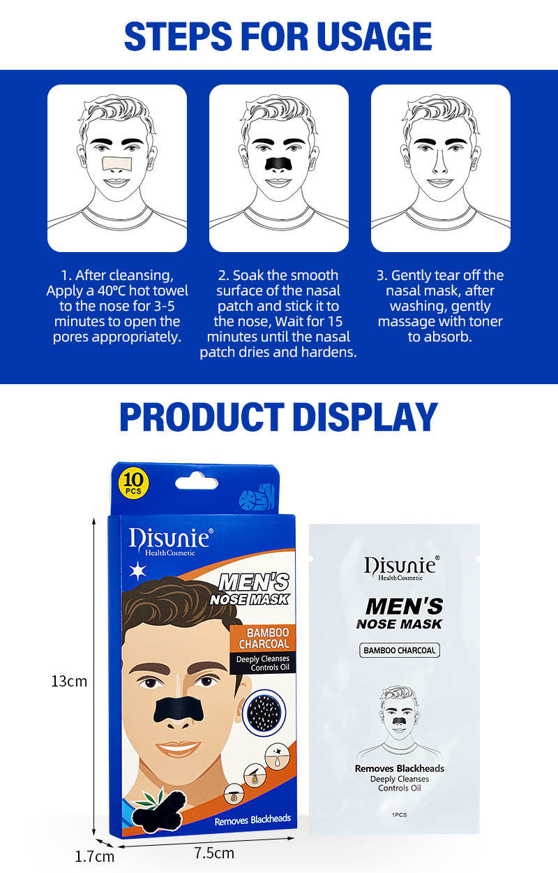Men's Bamboo Charcoal Black Nasal Sticker Blackhead Removal Cleansing And Pore Refining
