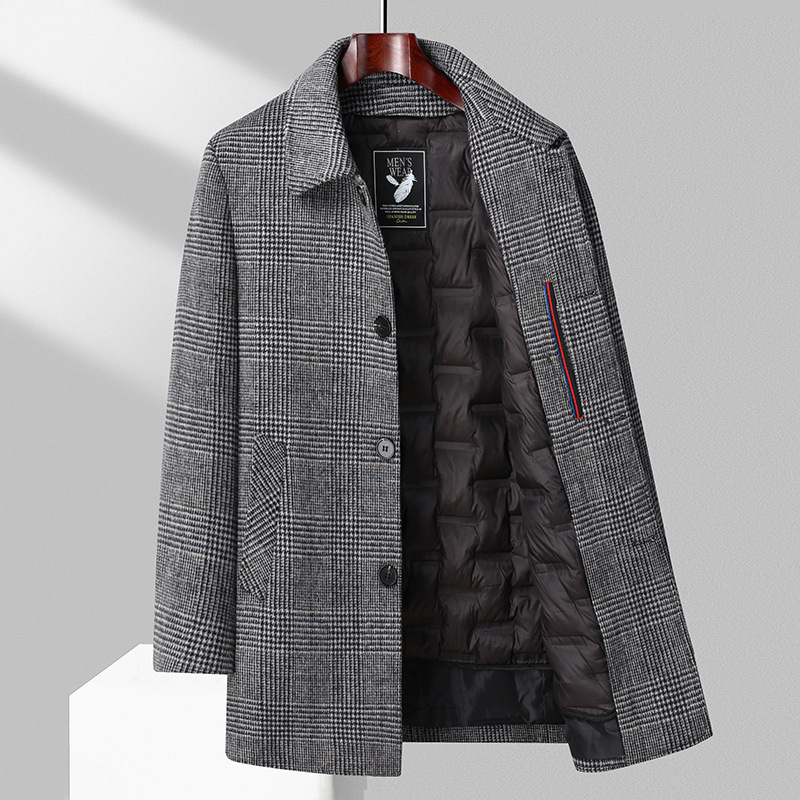 Sobretudo masculino casual de lã com colete interno forrado