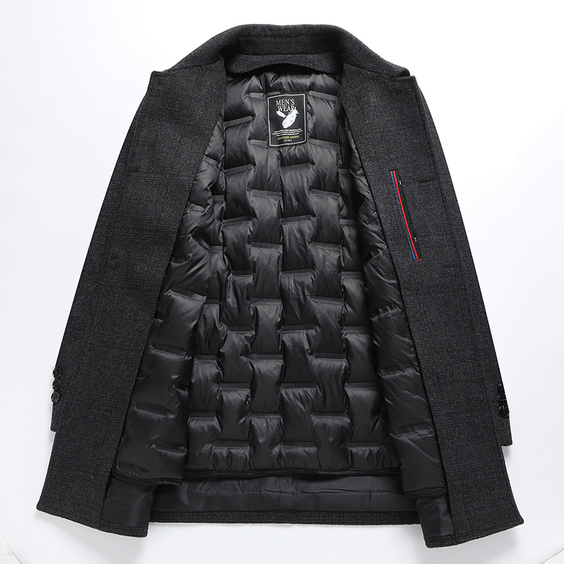 Sobretudo masculino casual de lã com colete interno forrado