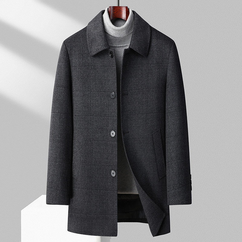 Sobretudo masculino casual de lã com colete interno forrado