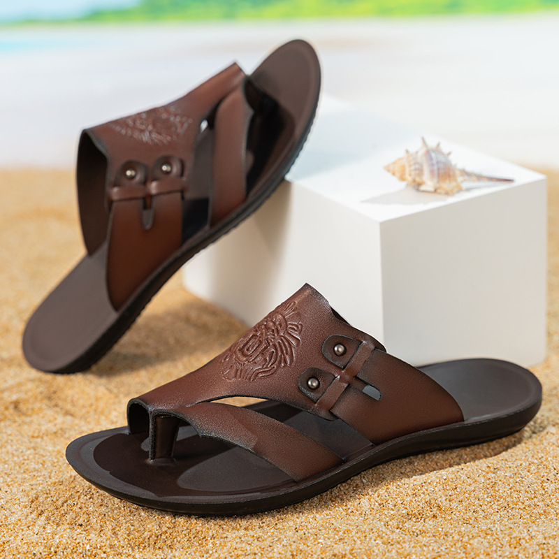 Men's Embossed Flip-Flops, Summer Thong Sandals, Casual Outdoor Wear Men's Slippers