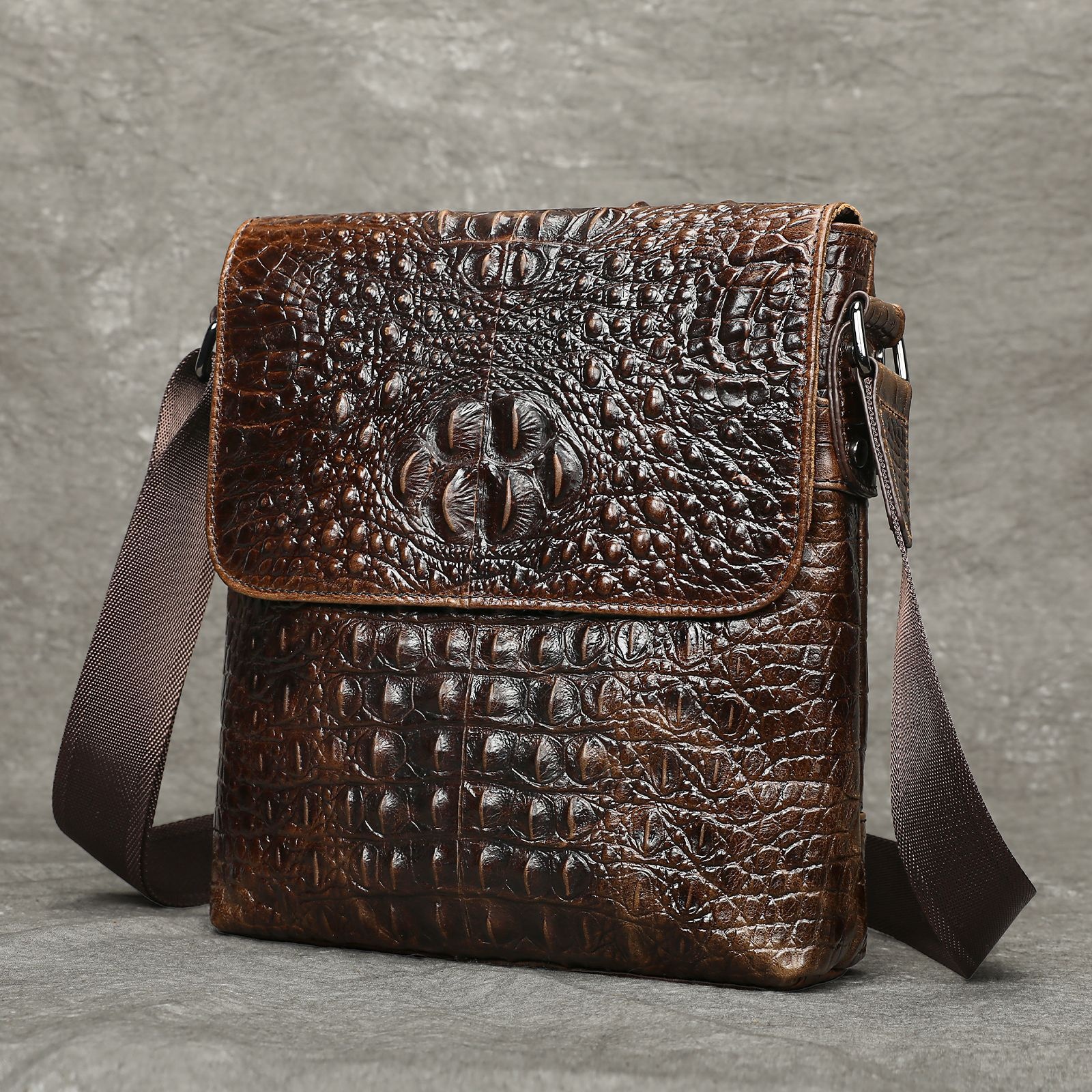 Men's Handmade Crocodile-Grain Casual Shoulder Bag