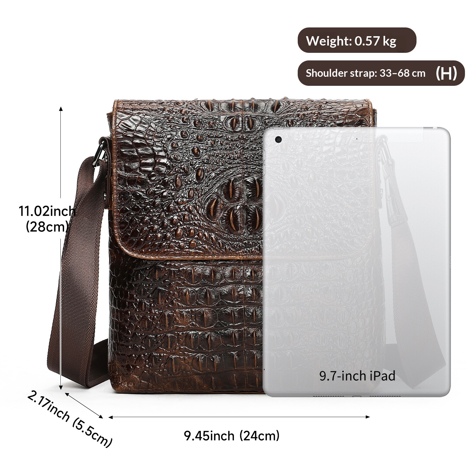 Men's Handmade Crocodile-Grain Casual Shoulder Bag