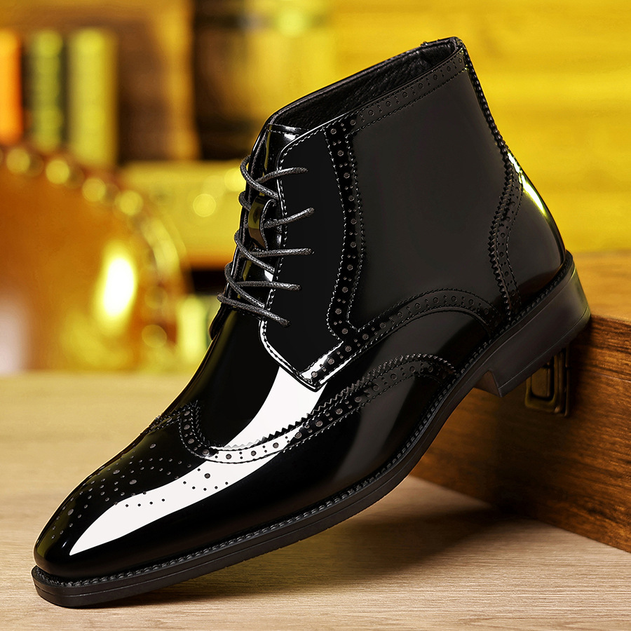 Men's Leather Shoes, British-style High-top Business Formal Leather Shoes, Pointed-toe