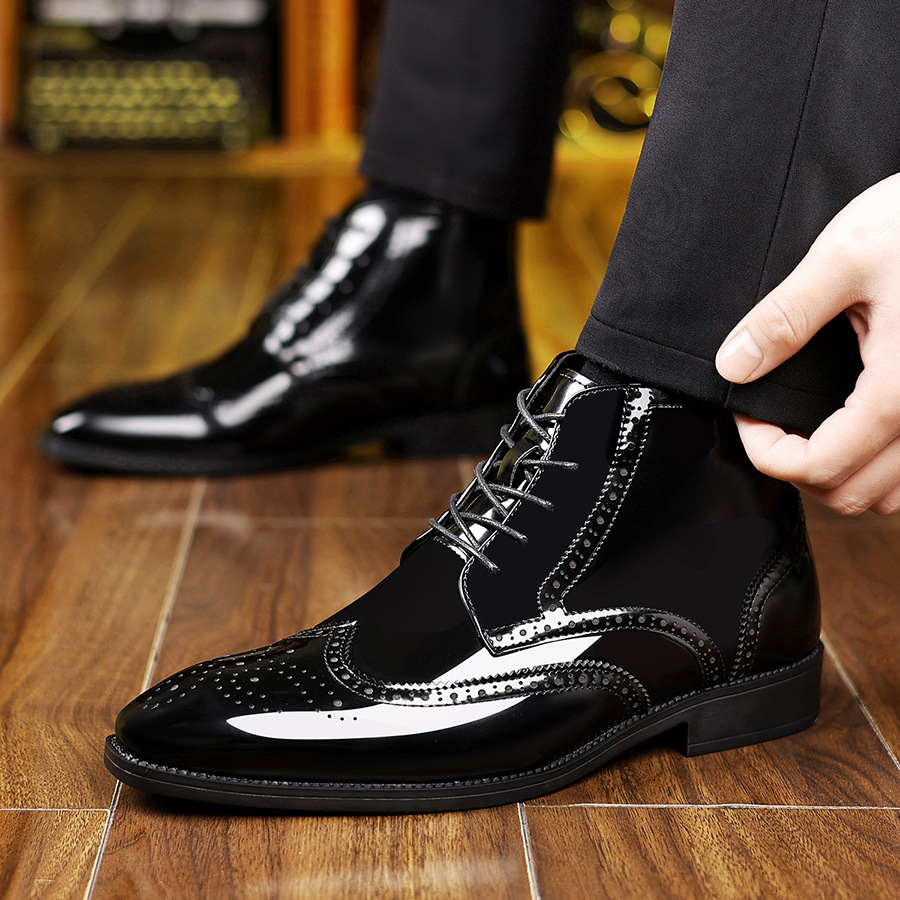 Men's Leather Shoes, British-style High-top Business Formal Leather Shoes, Pointed-toe