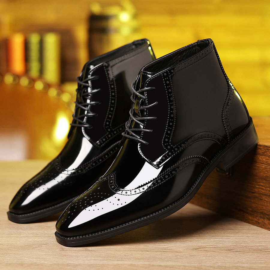 Men's Leather Shoes, British-style High-top Business Formal Leather Shoes, Pointed-toe