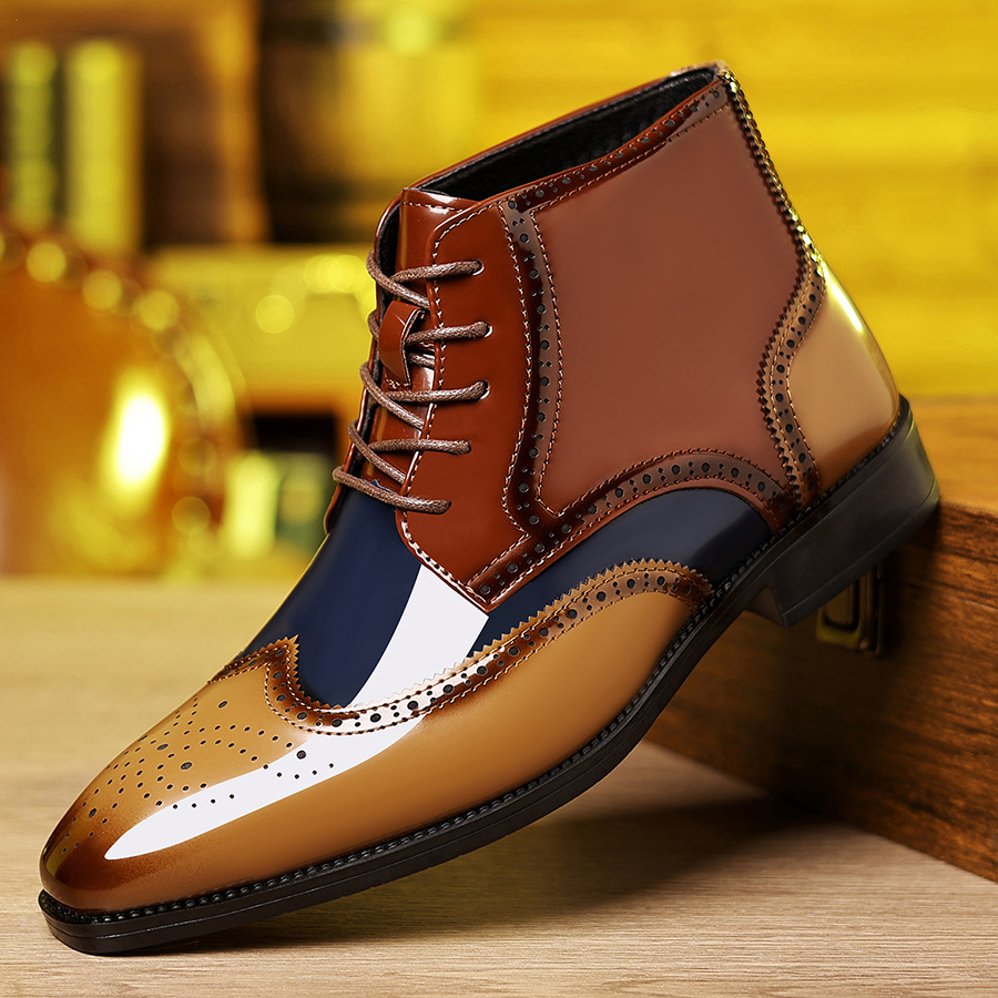 Men's Leather Shoes, British-style High-top Business Formal Leather Shoes, Pointed-toe