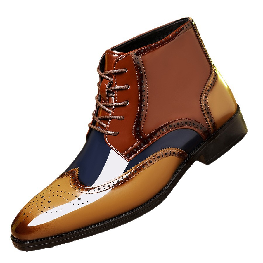 Men's Leather Shoes, British-style High-top Business Formal Leather Shoes, Pointed-toe