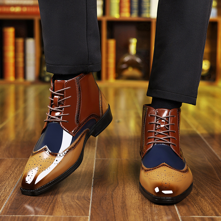 Men's Leather Shoes, British-style High-top Business Formal Leather Shoes, Pointed-toe