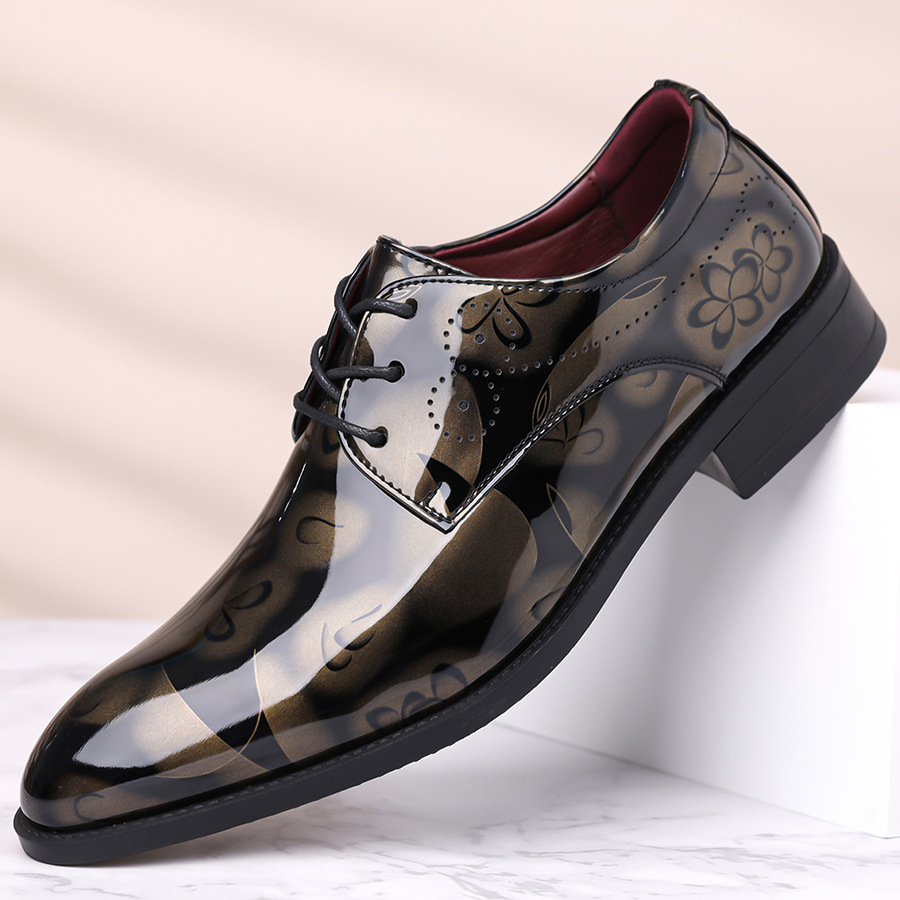 Men's Leather Shoes, Large Size, High-End, Pointed Toe, Shiny, Breathable, Men's Business