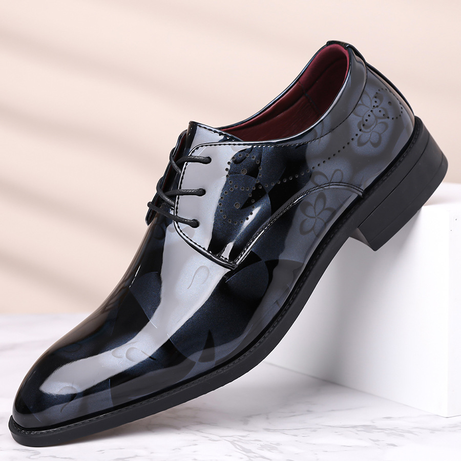 Men's Leather Shoes, Large Size, High-End, Pointed Toe, Shiny, Breathable, Men's Business